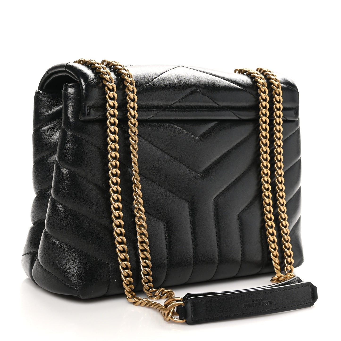 Calfskin Y Quilted Monogram Small Loulou Chain Satchel Black