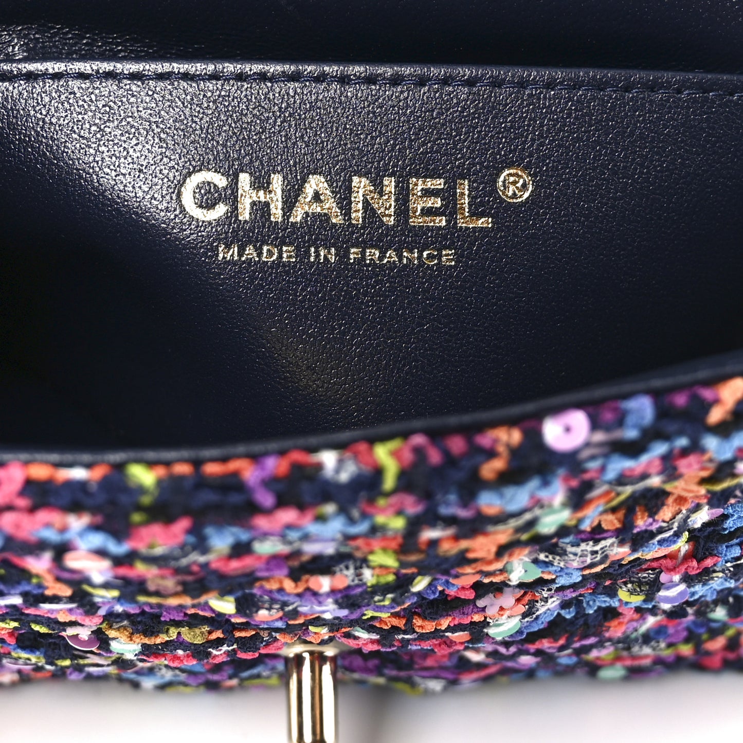 Tweed Quilted Mini Rectangular Flap Navy Blue Multicolor