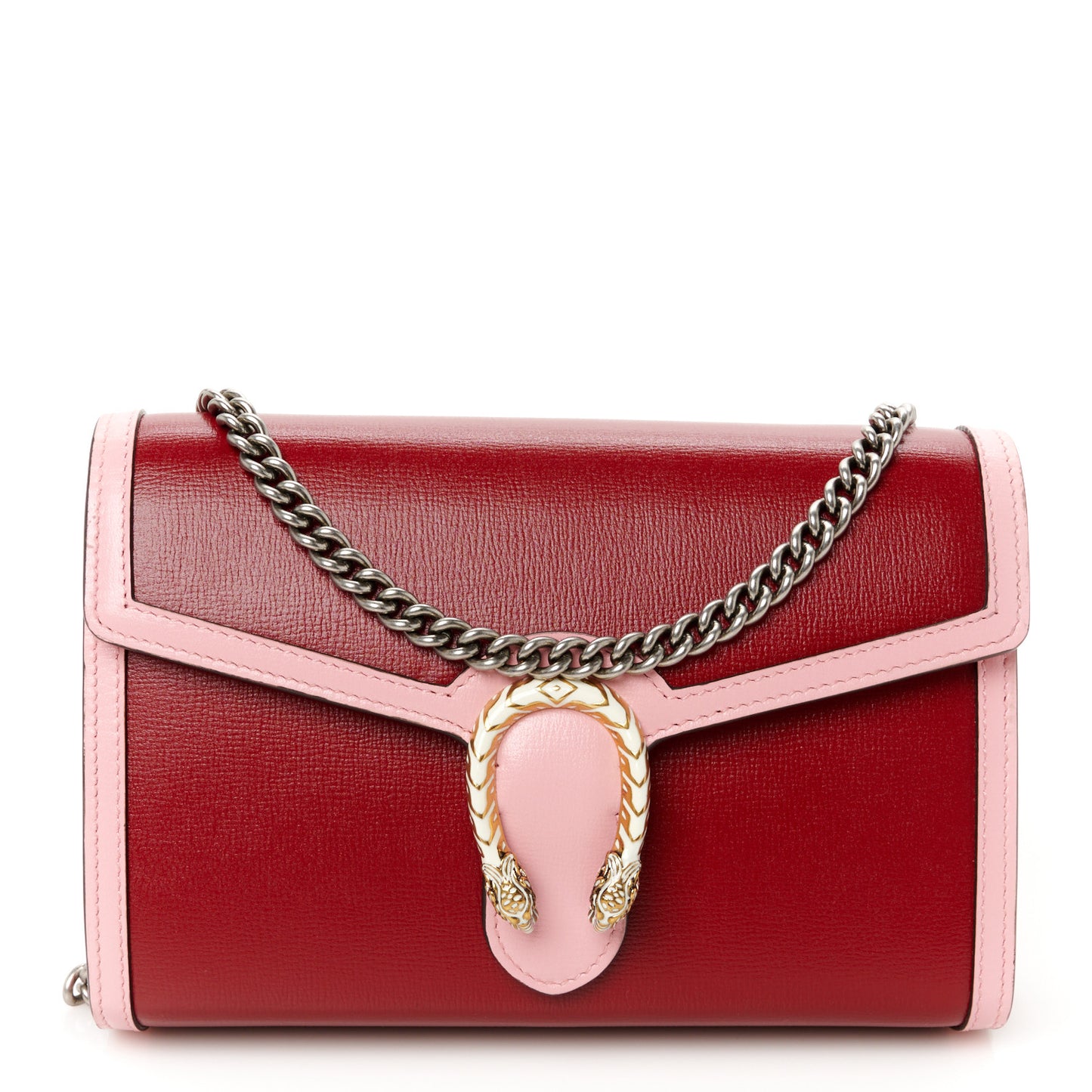 Azalea Calfskin Enamel Mini Dionysus Chain Wallet New Cherry Red Wild Rose Off White