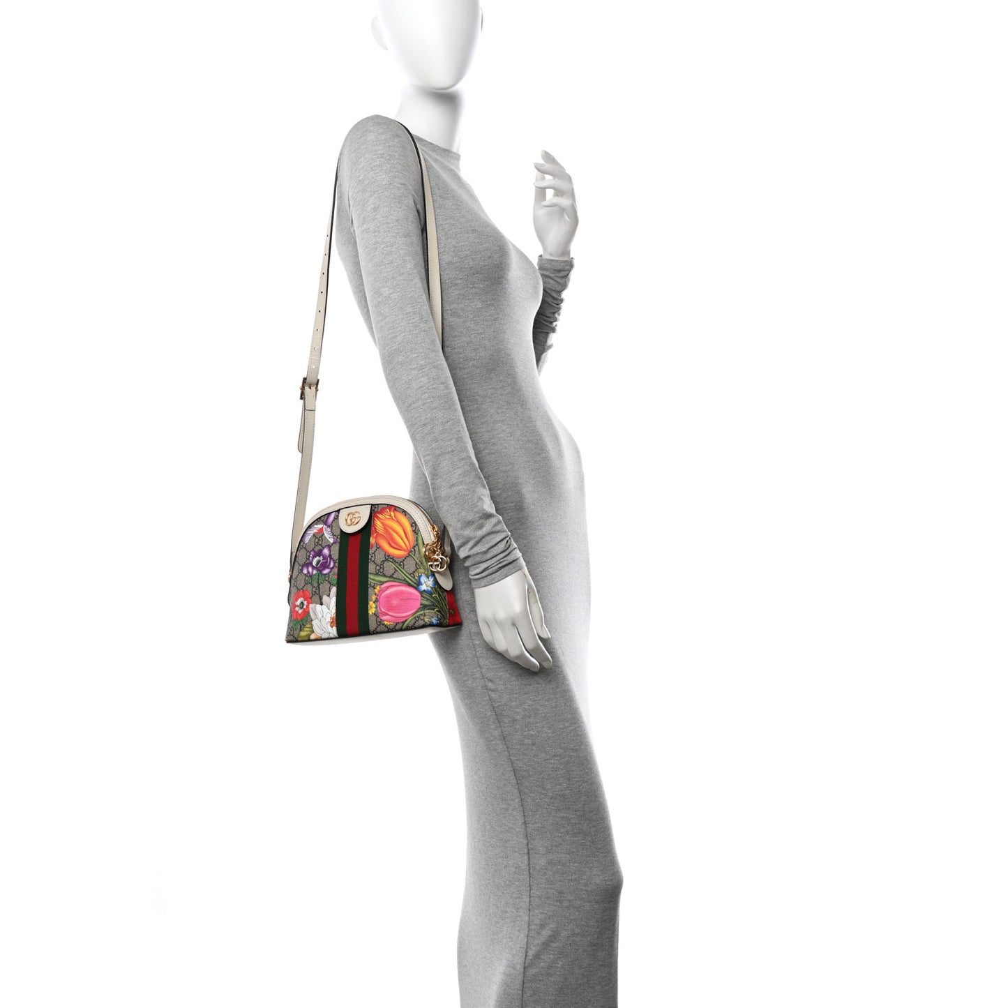 GG Supreme Monogram Flora Web GG Small Ophidia Dome Shoulder Bag White