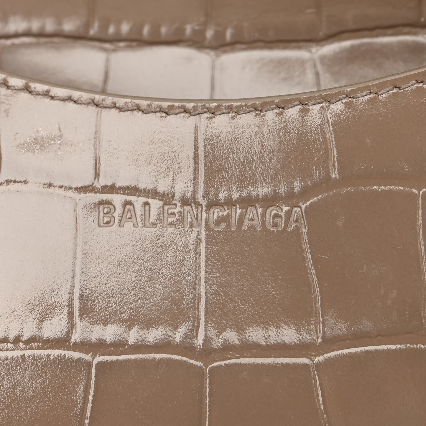 Shiny Supple Calfskin Crocodile Embossed Neo Classic Gold Hardware S City Mink Grey