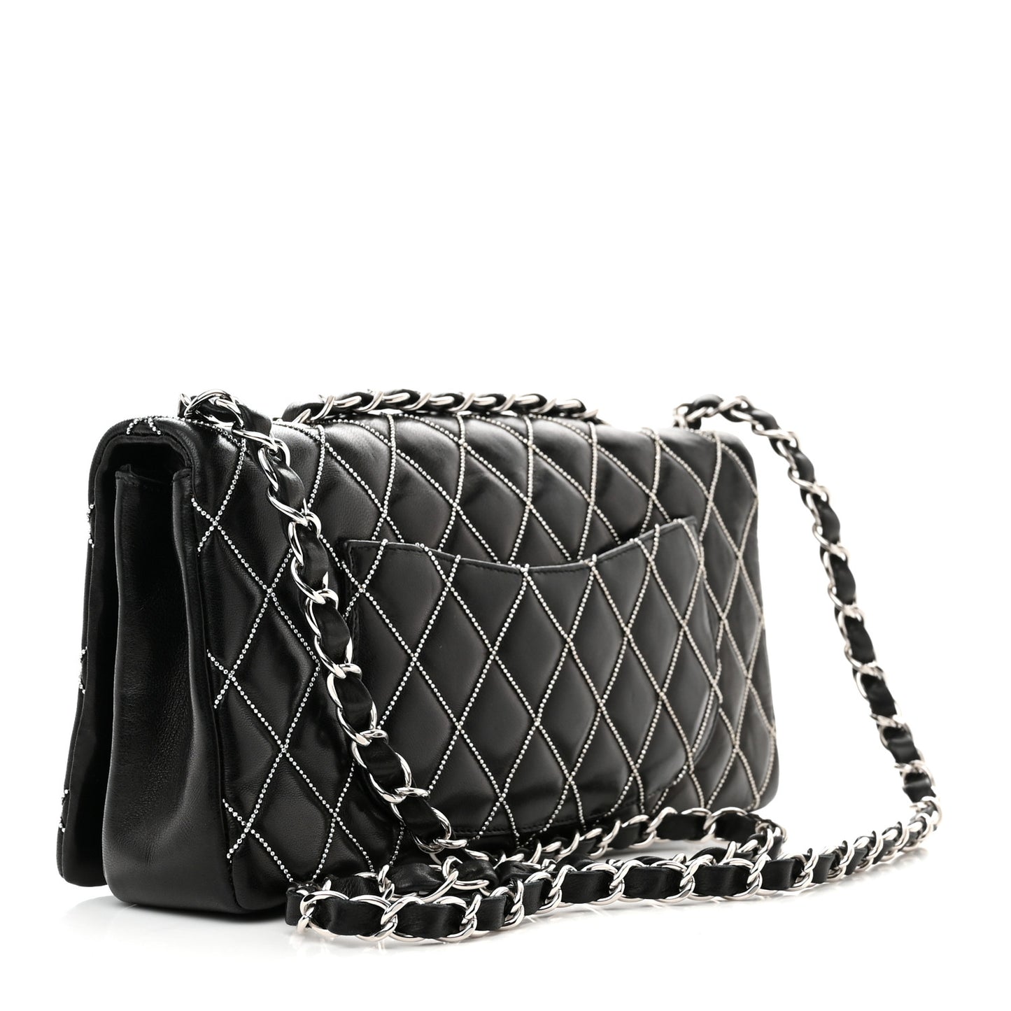 Lambskin Studded Medium Metal Beauty Flap Black