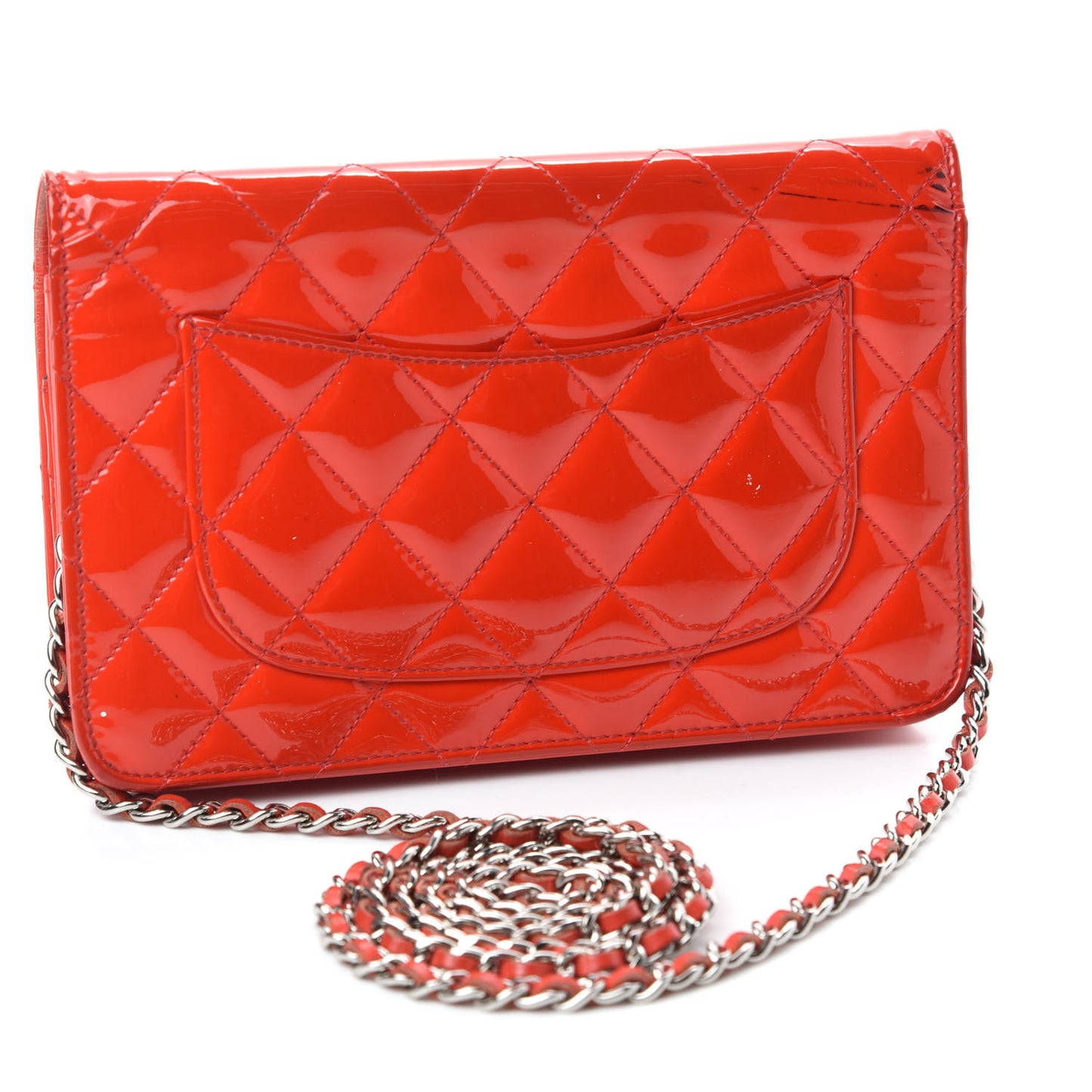 Patent Quilted Wallet On Chain WOC Red