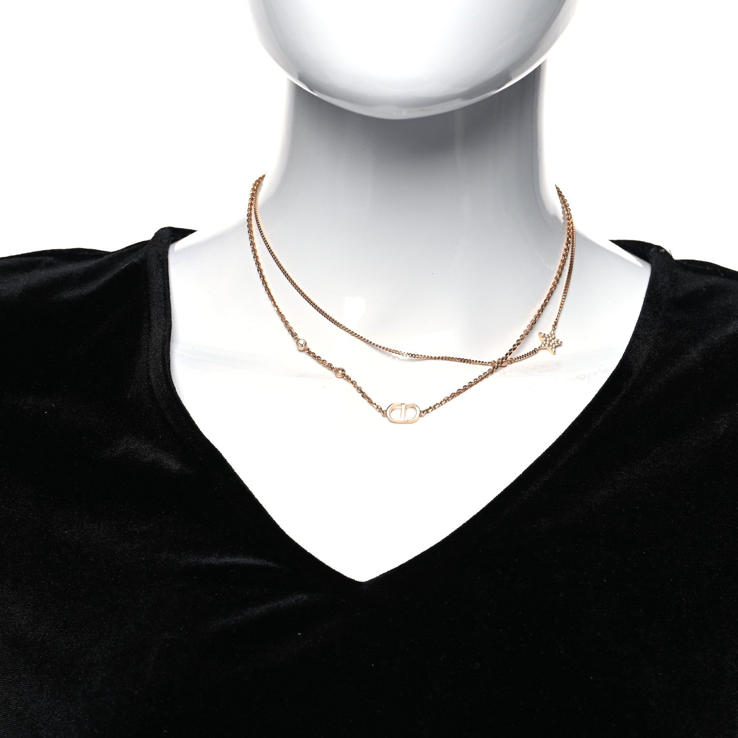 Christian Dior Metal Crystal Petit CD Double Necklace Gold 2 of 5