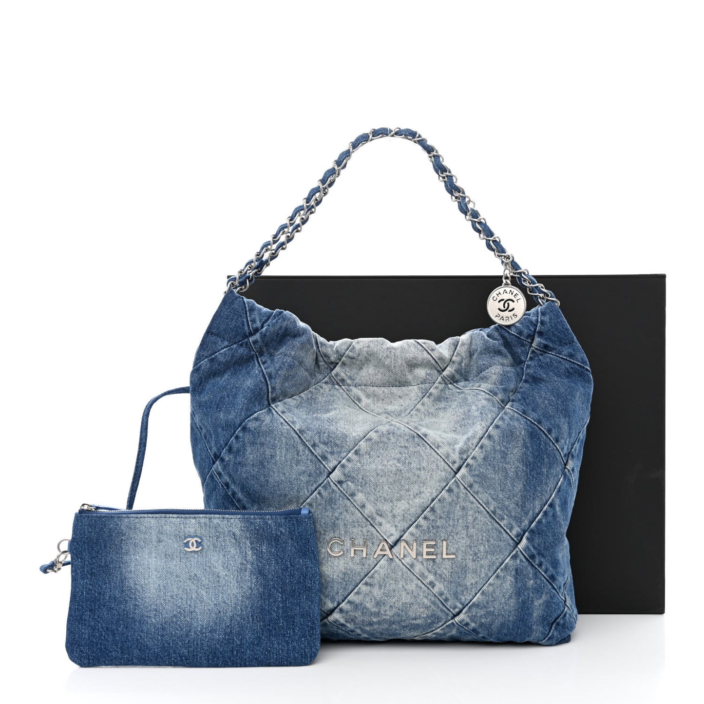 Denim Quilted Chanel 22 Blue