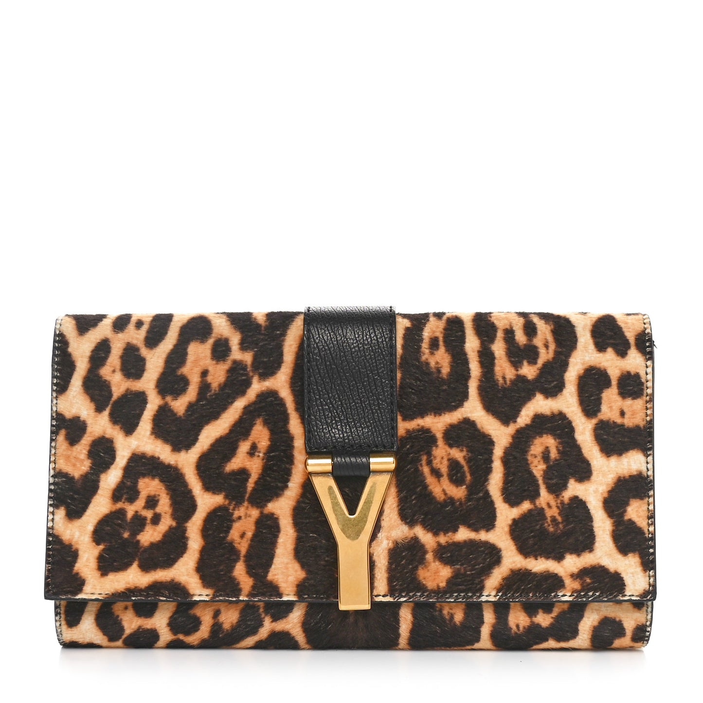 Pony Hair Leopard Print Y Ligne Clutch