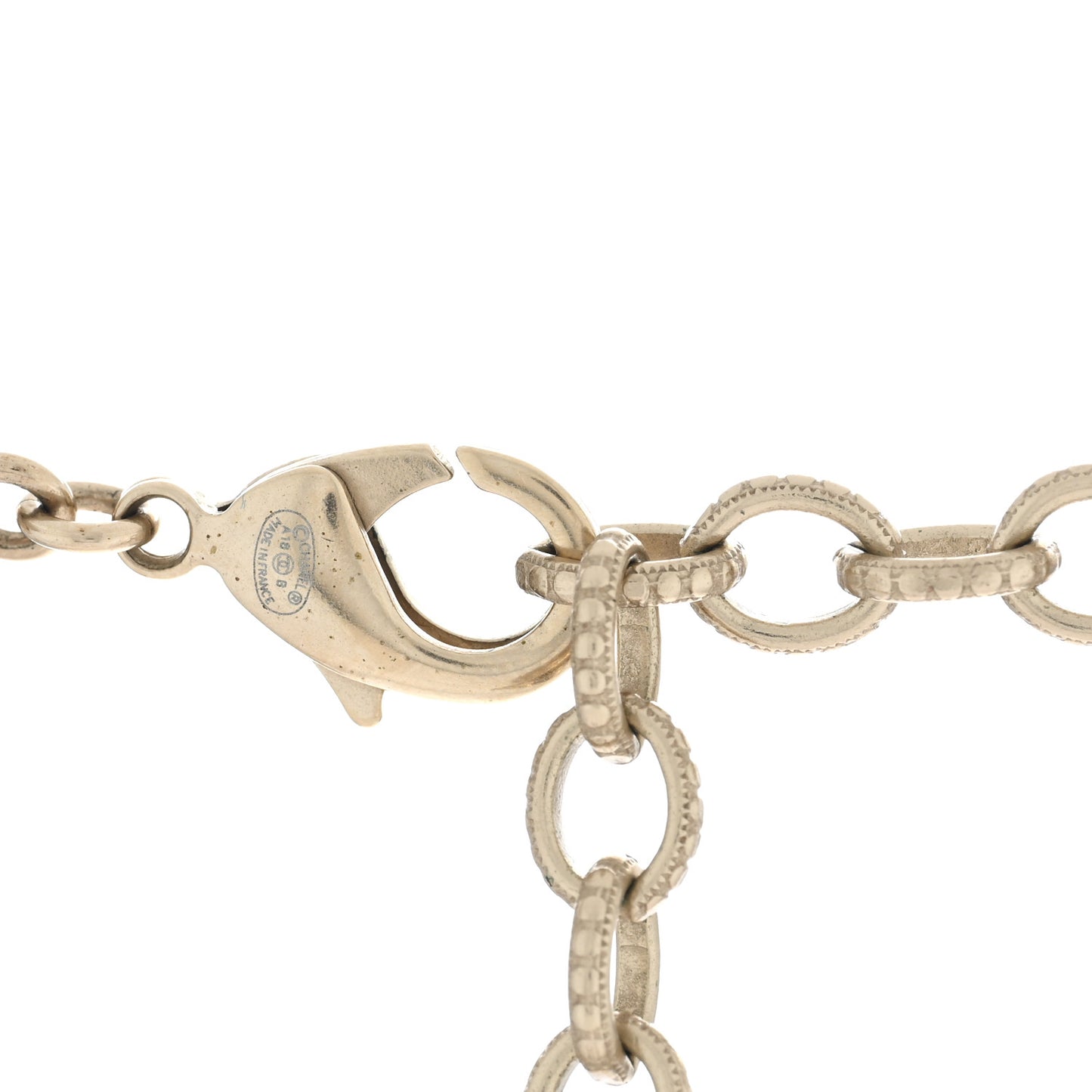 Metal Pearl Chain CC Paris Pendant Necklace Light Gold
