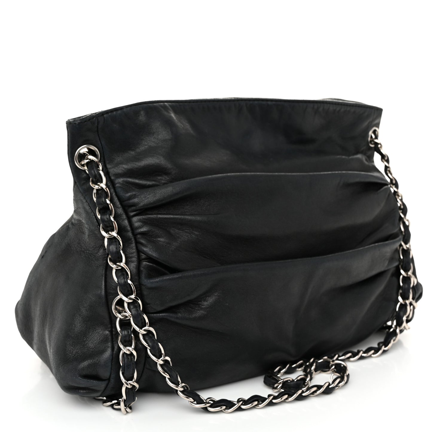 Lambskin Large Sharpei Shoulder Bag Black