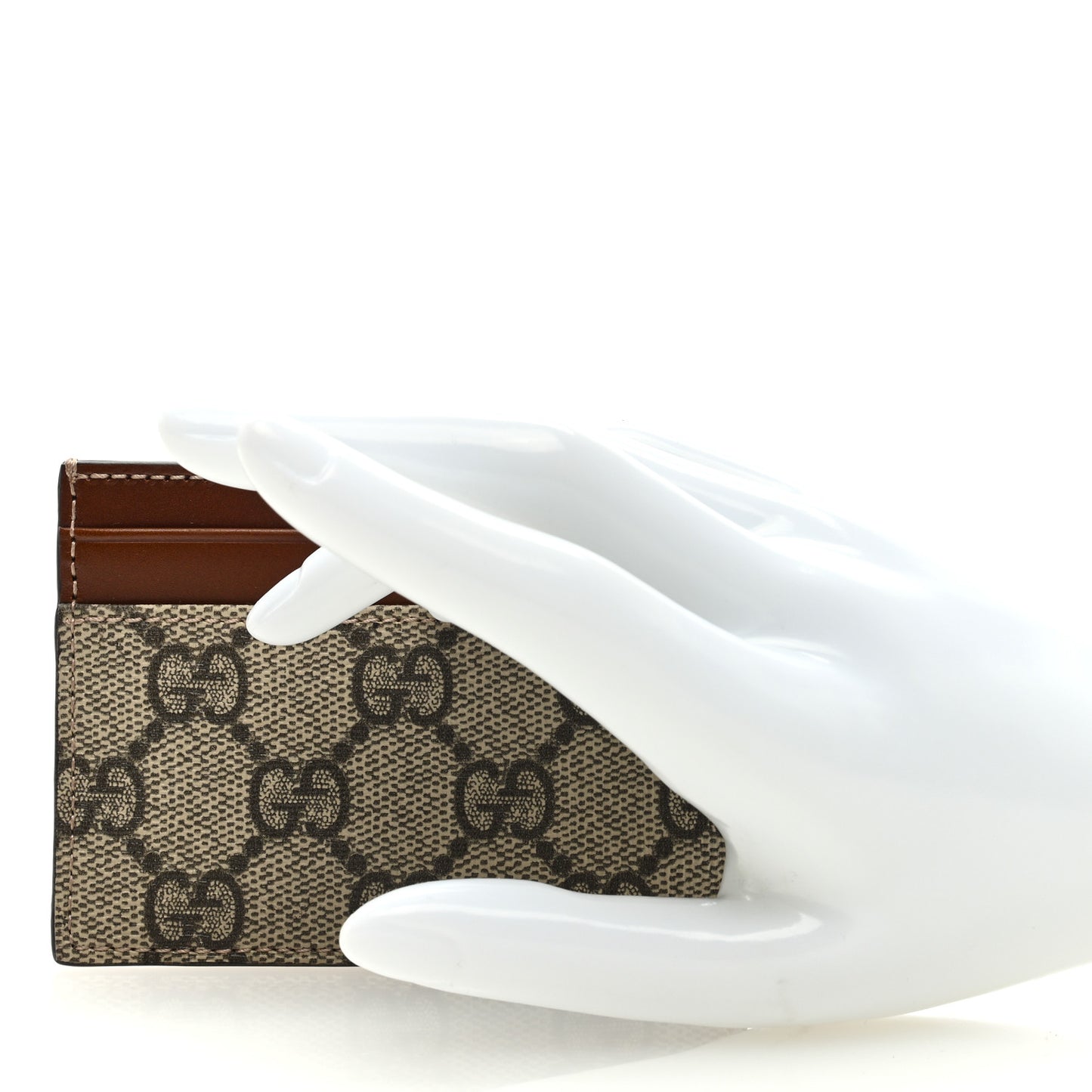 GG Supreme Monogram Calfskin Card Holder Beige Ebony Cuir