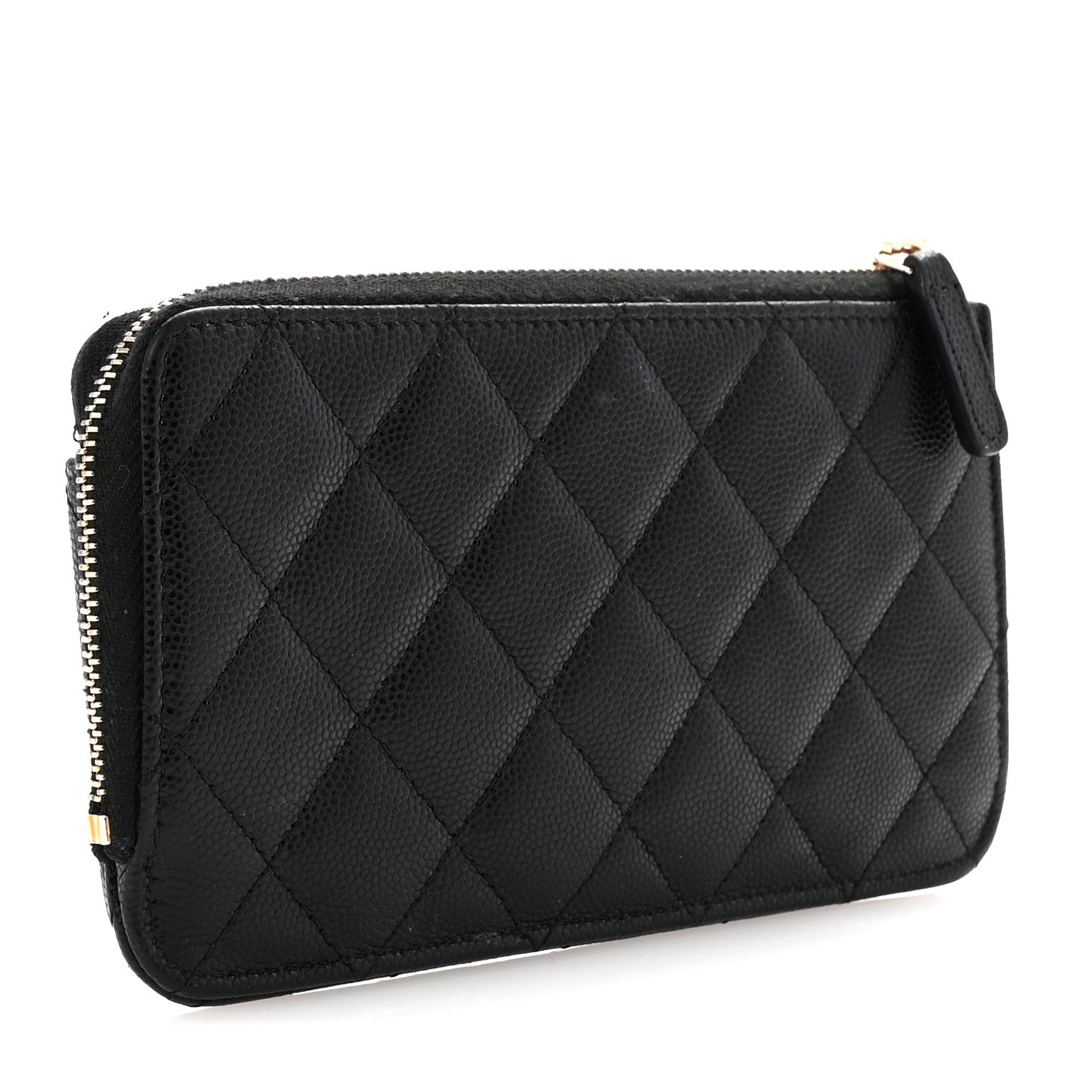 Chanel Caviar Quilted Phone Holder Zip Clutch Black 3 of 7