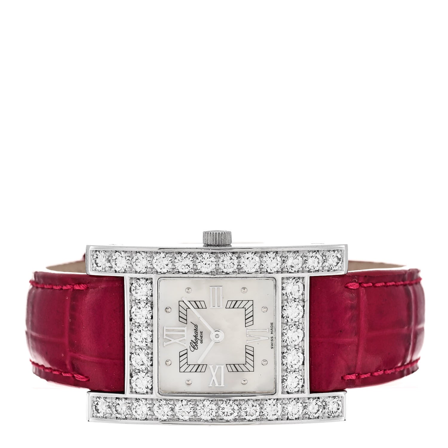 Chopard 18K White Gold Alligator Diamond Bezel Mother of Pearl 24mm Quartz Watch 2 of 6