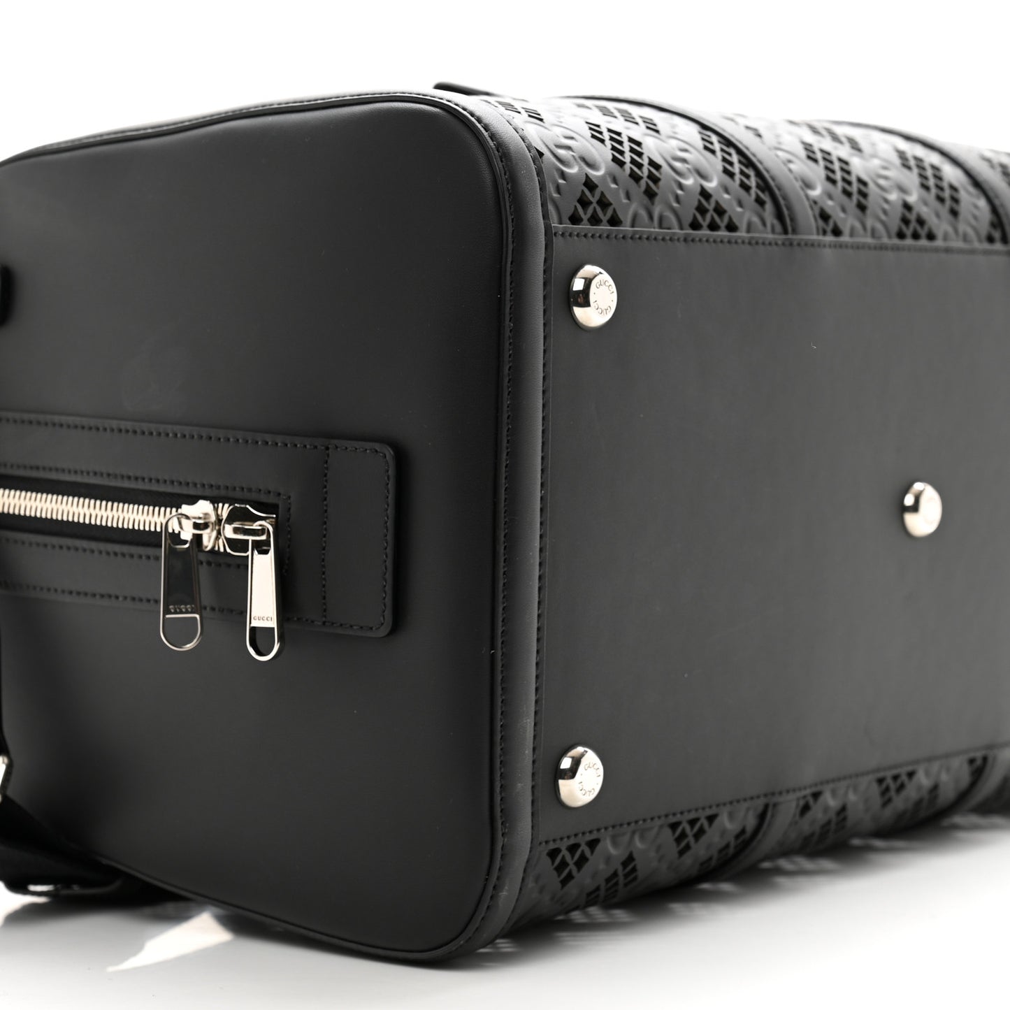 Calfskin Cut Out GG Embossed Medium Duffle Bag Black