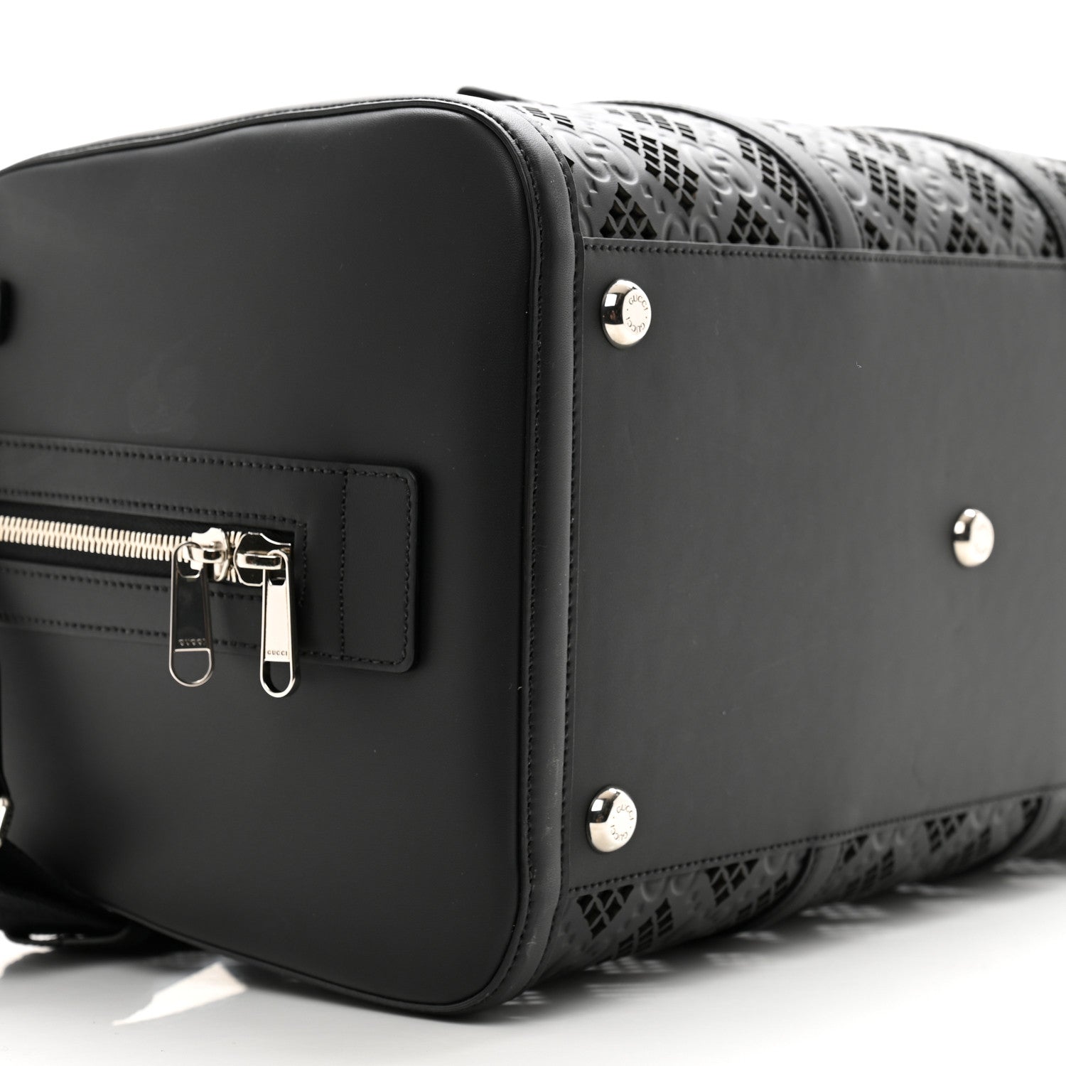 Gucci Calfskin Cut Out GG Embossed Medium Duffle Bag Black 7 of 8