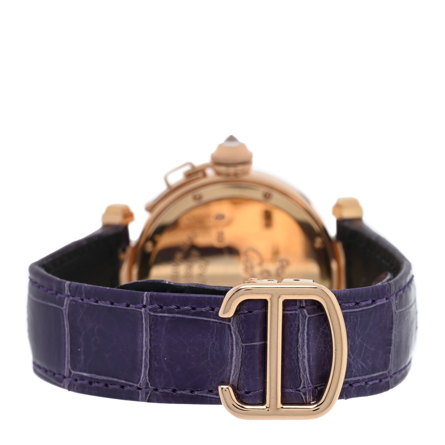 Cartier 18K Pink Gold Alligator Diamond 32mm Pasha C Quartz Watch Purple 3 of 5