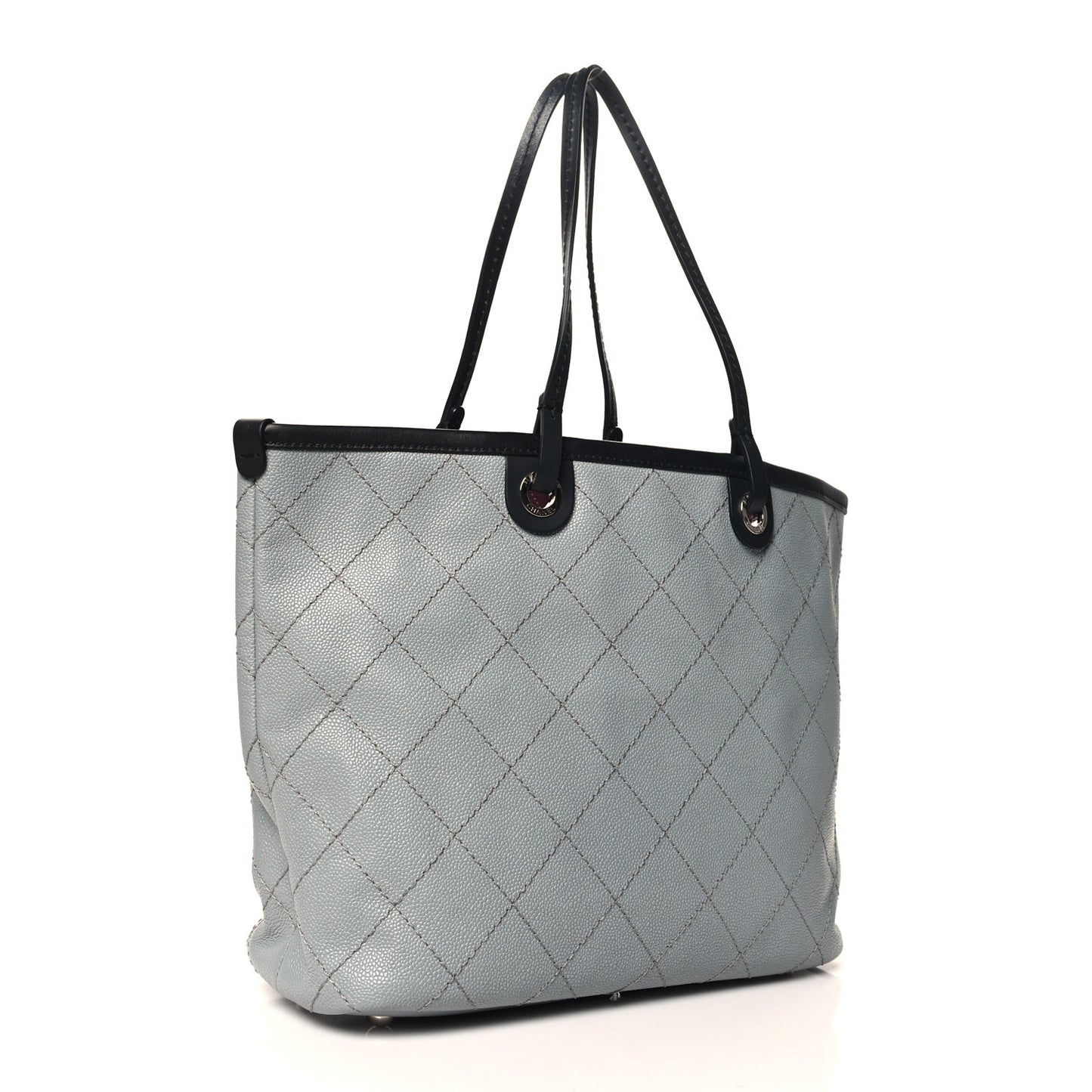 Grained Calfskin Shopping Fever Tote Grey Black