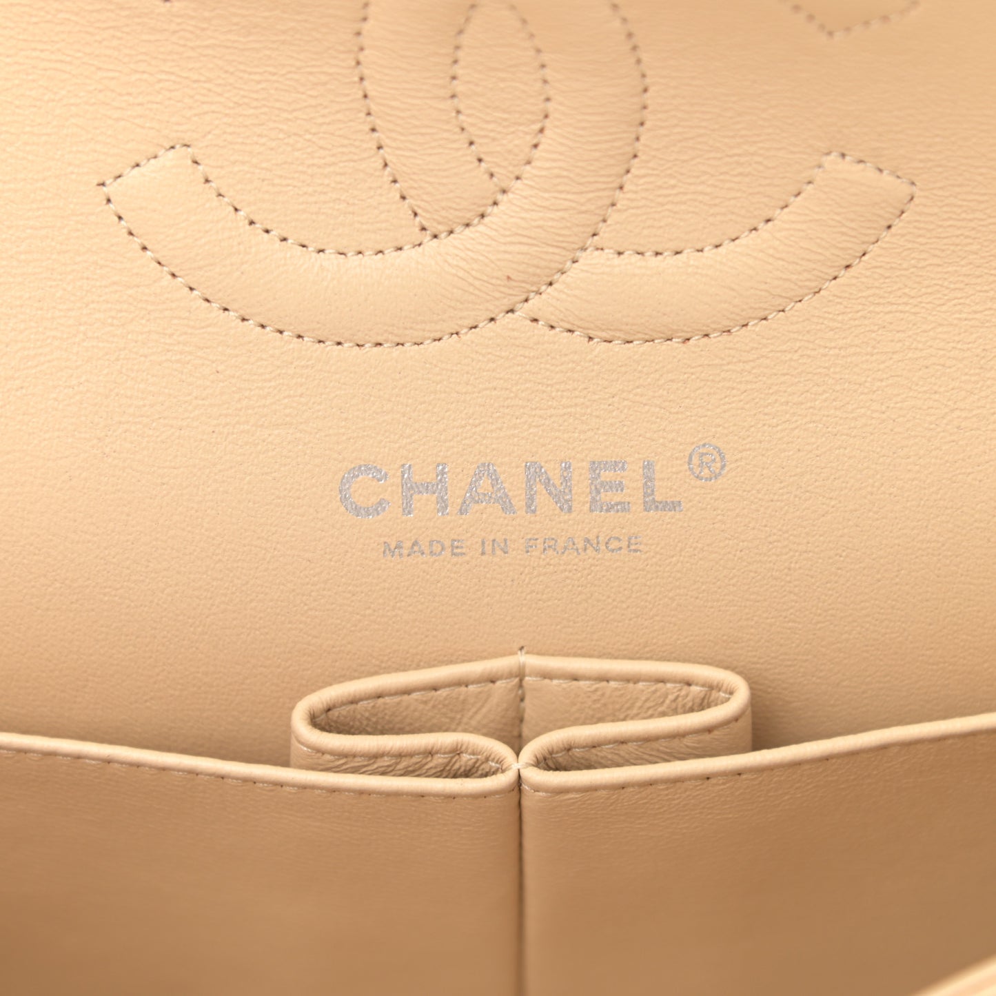 Caviar Quilted Medium Double Flap Light Beige
