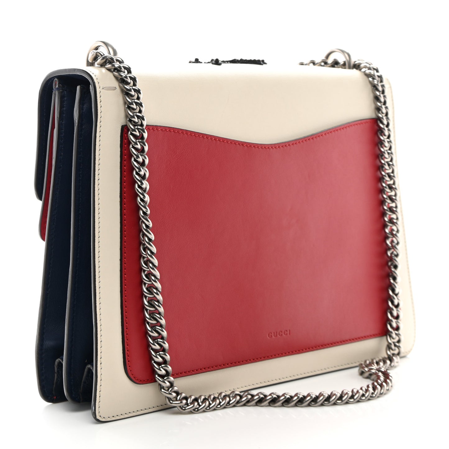 Calfskin Bee Embroidered Medium Dionysus Shoulder Bag White Blue Hibiscus Red