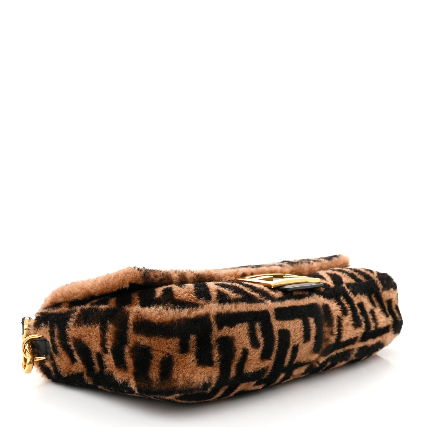 Fendi Shearling Vitello Dolce Macro FF 1974 Large Baguette Tobacco Black 4 of 10