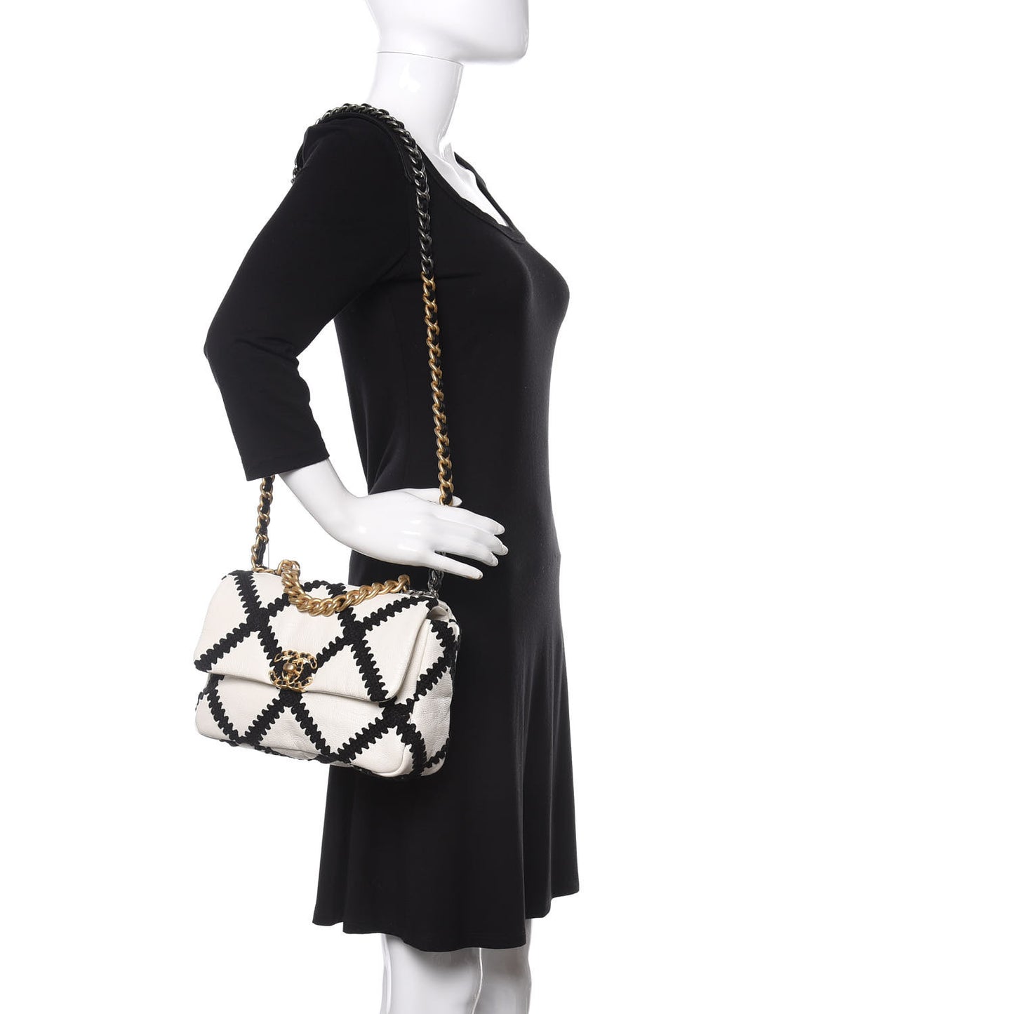 Calfskin Crochet Medium 19 Flap White Black