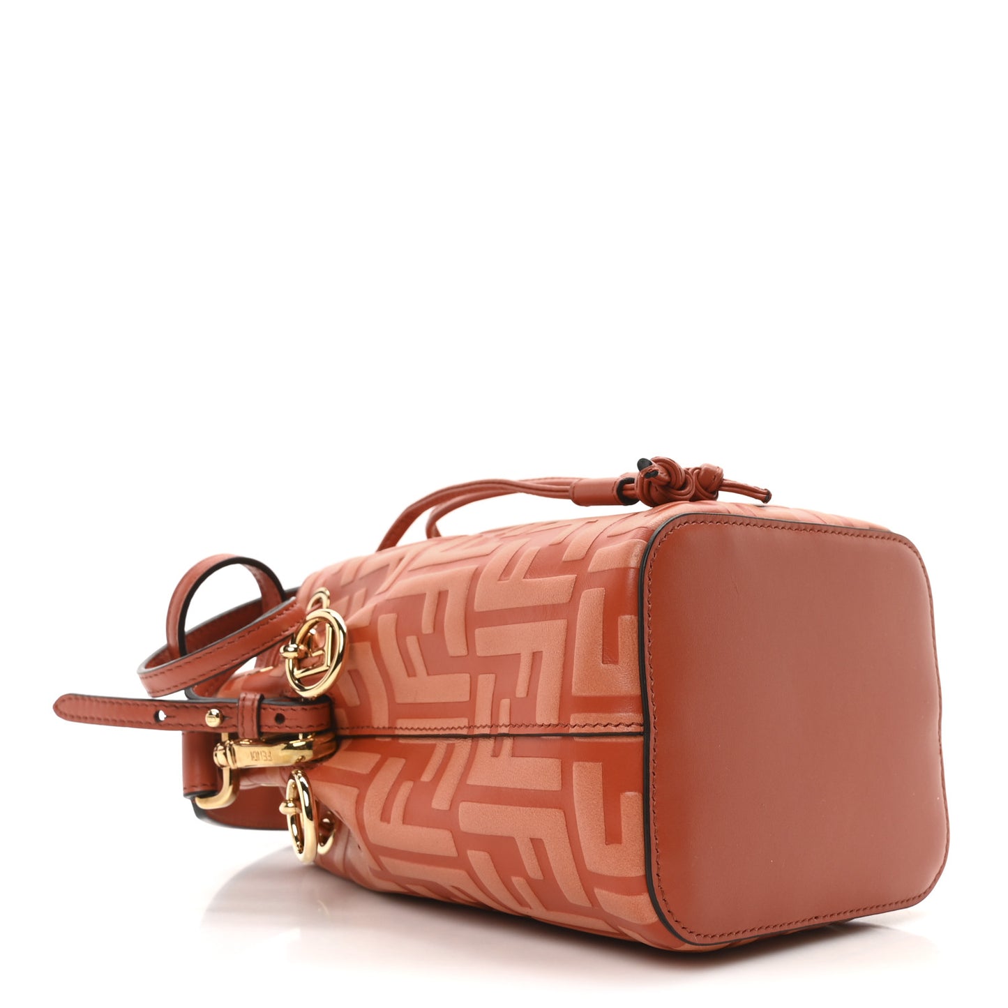 Vitello Termosport F is Fendi FF 1974 Embossed Mini Mon Tresor Bucket Bag Brick