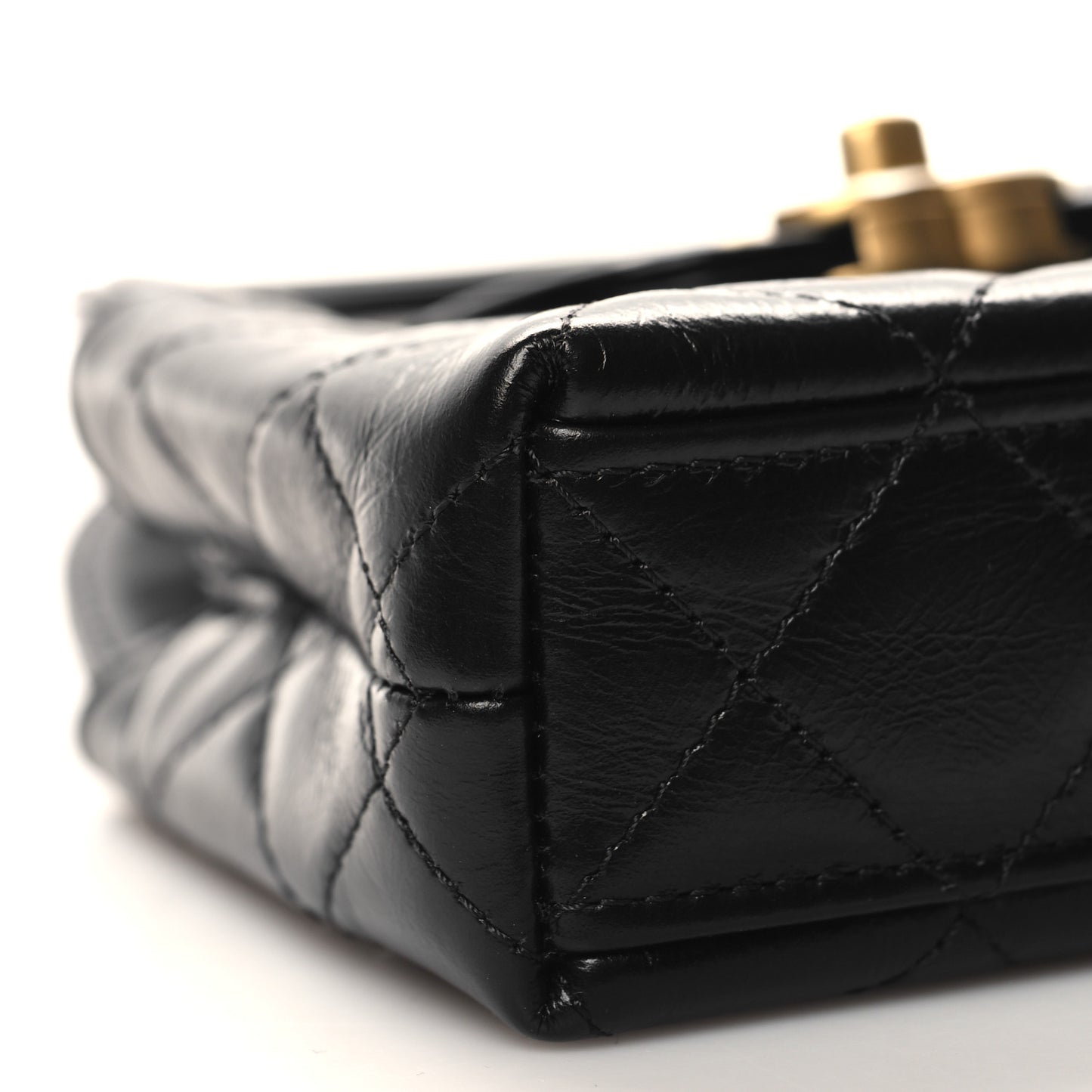 Shiny Aged Calfskin Quilted Mini Nano Kelly Shopper Black