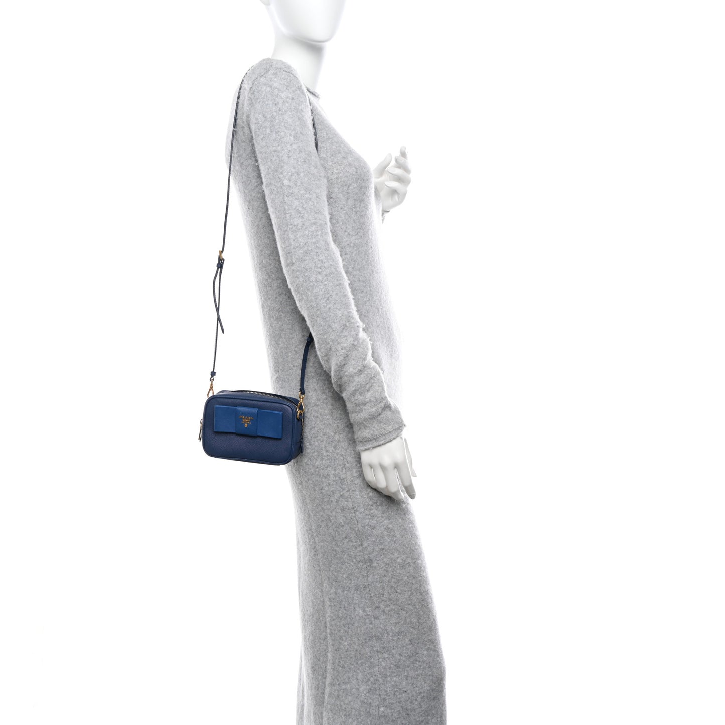 Saffiano Fiocco Bow Camera Crossbody Bag Bluette