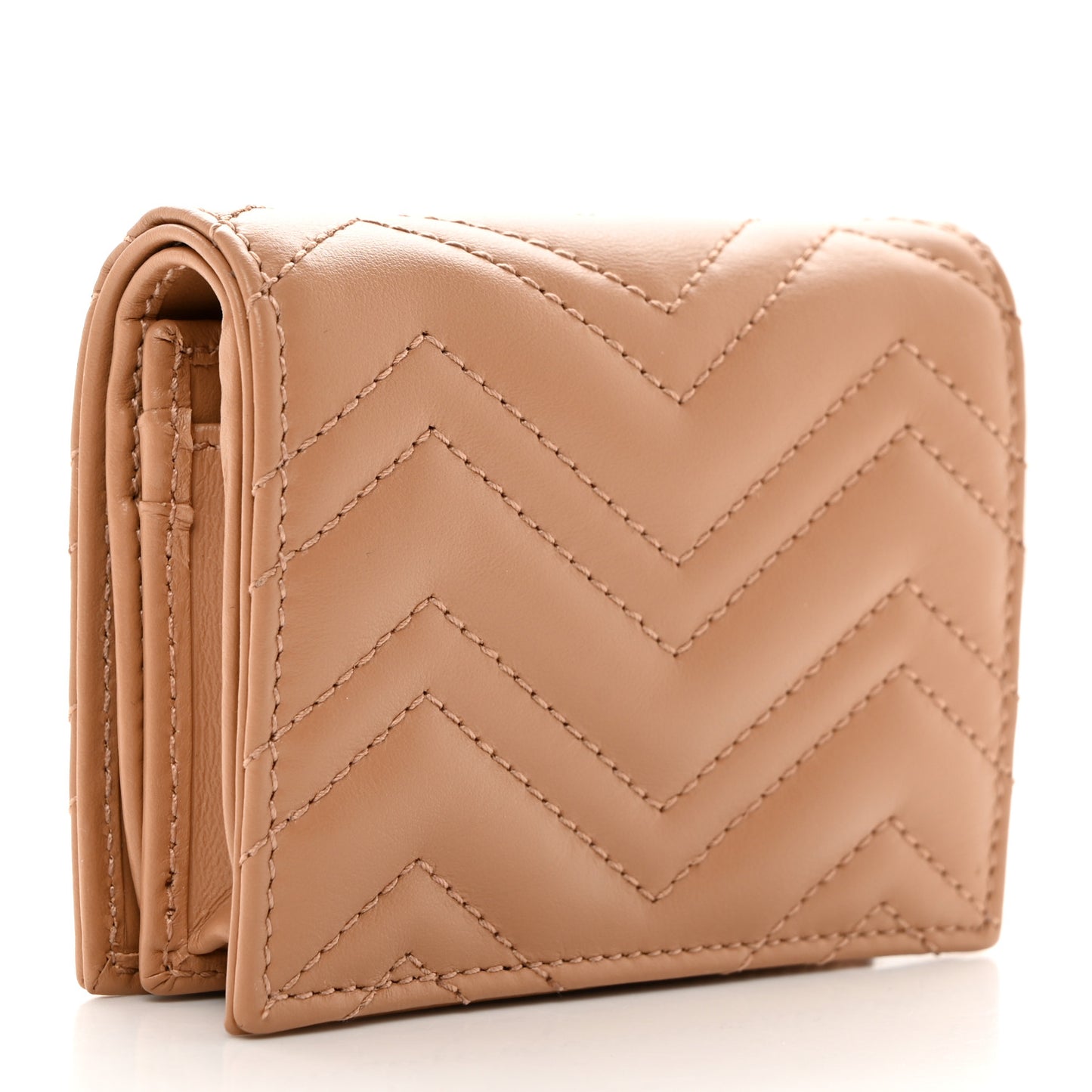 Calfskin Matelasse Monochrome GG Marmont Card Case Wallet Camelia