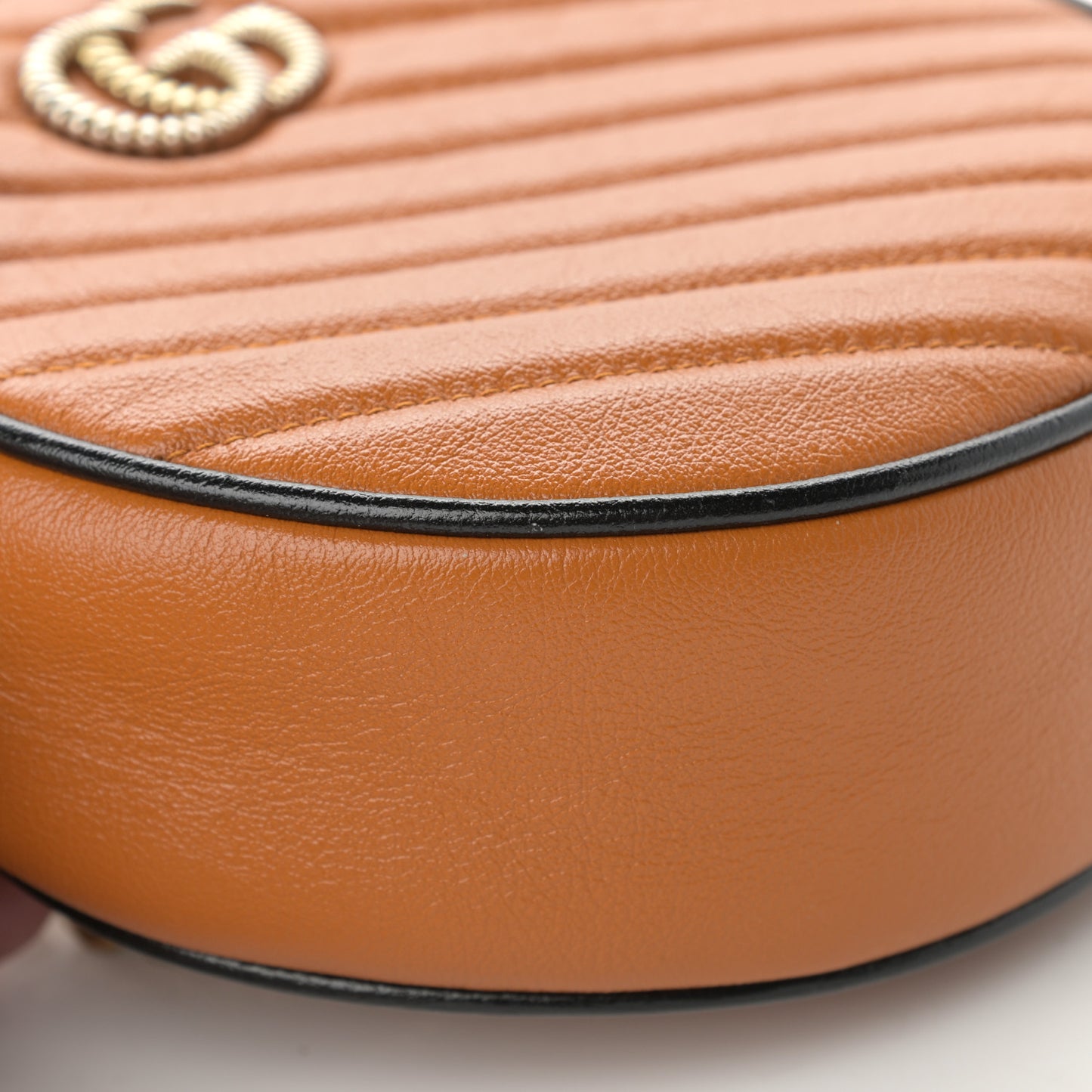 Azalea Calfskin Matelasse Diagonal Mini Torchon GG Marmont Round Shoulder Bag Cognac Black