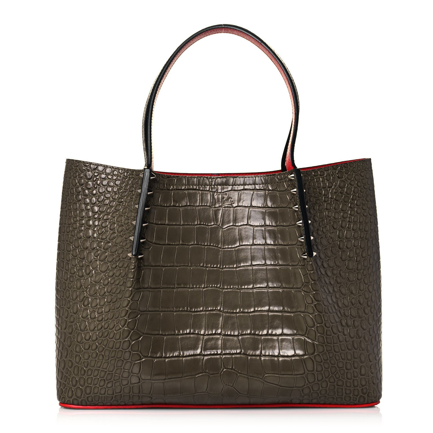 Christian Louboutin Crocodile Embossed Calfskin Spiked Small Cabarock Shopper Tote Silex 1 of 12