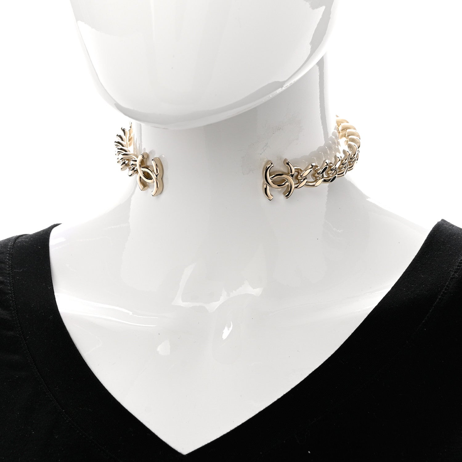 Chanel Metal CC Chain Link Choker Necklace S Gold 2 of 5