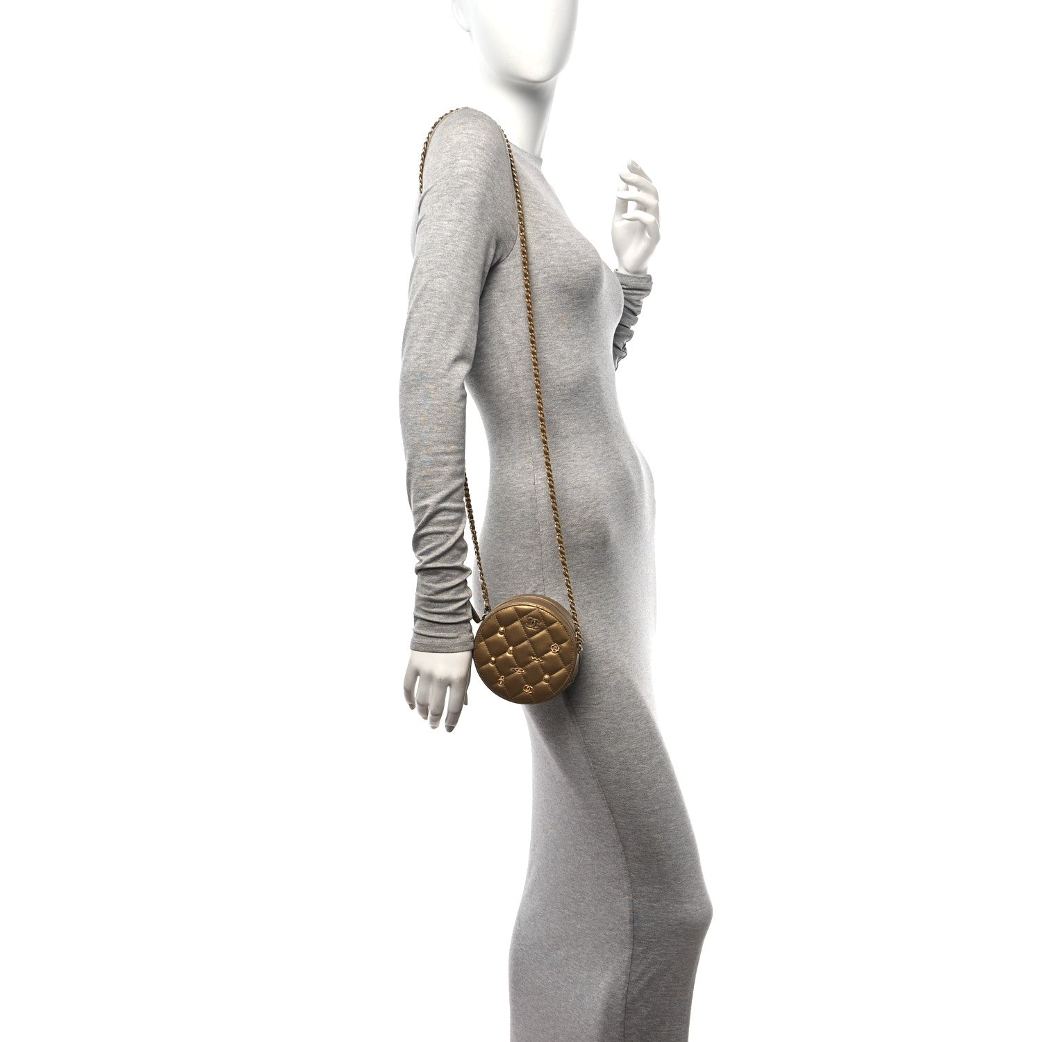 Chanel Metallic Lambskin Quilted Egyptian Amulet Round Clutch With Chain Gold 2 of 10