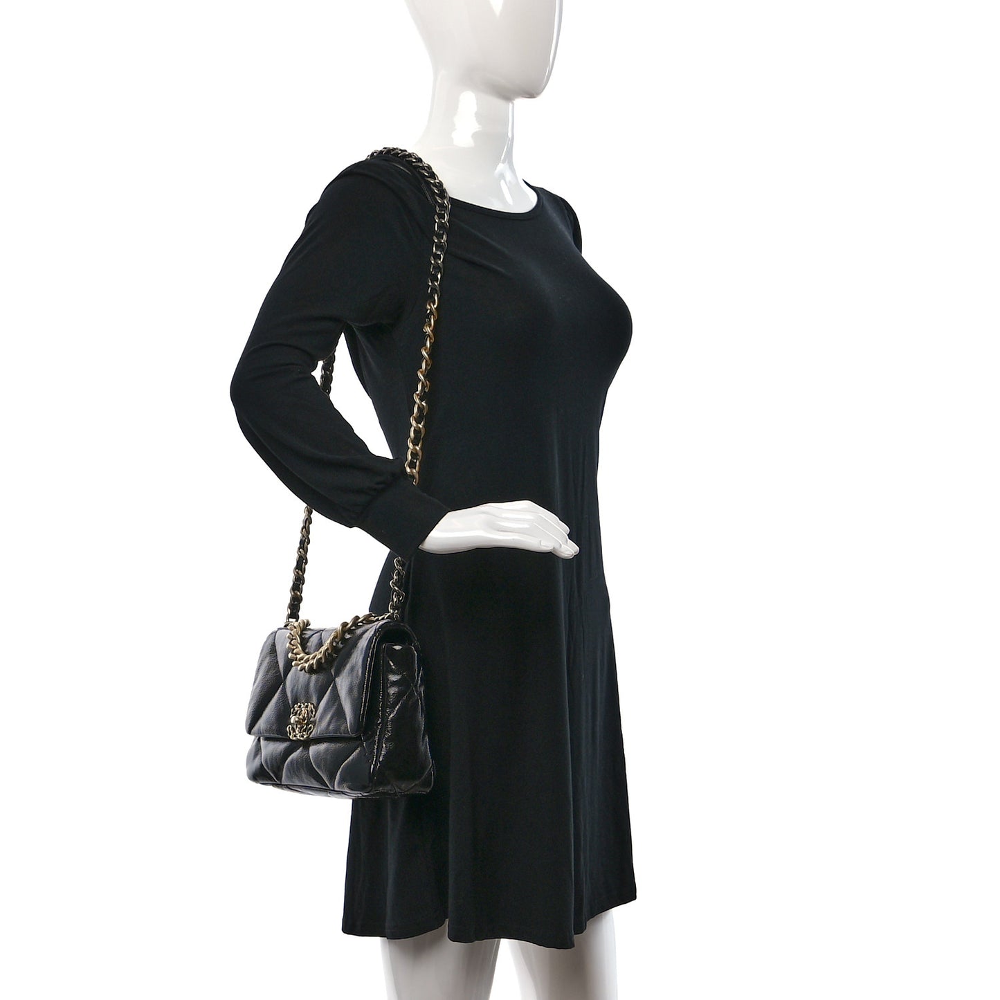 Shiny Crumpled Calfskin Quilted Medium Chanel 19 Flap Black