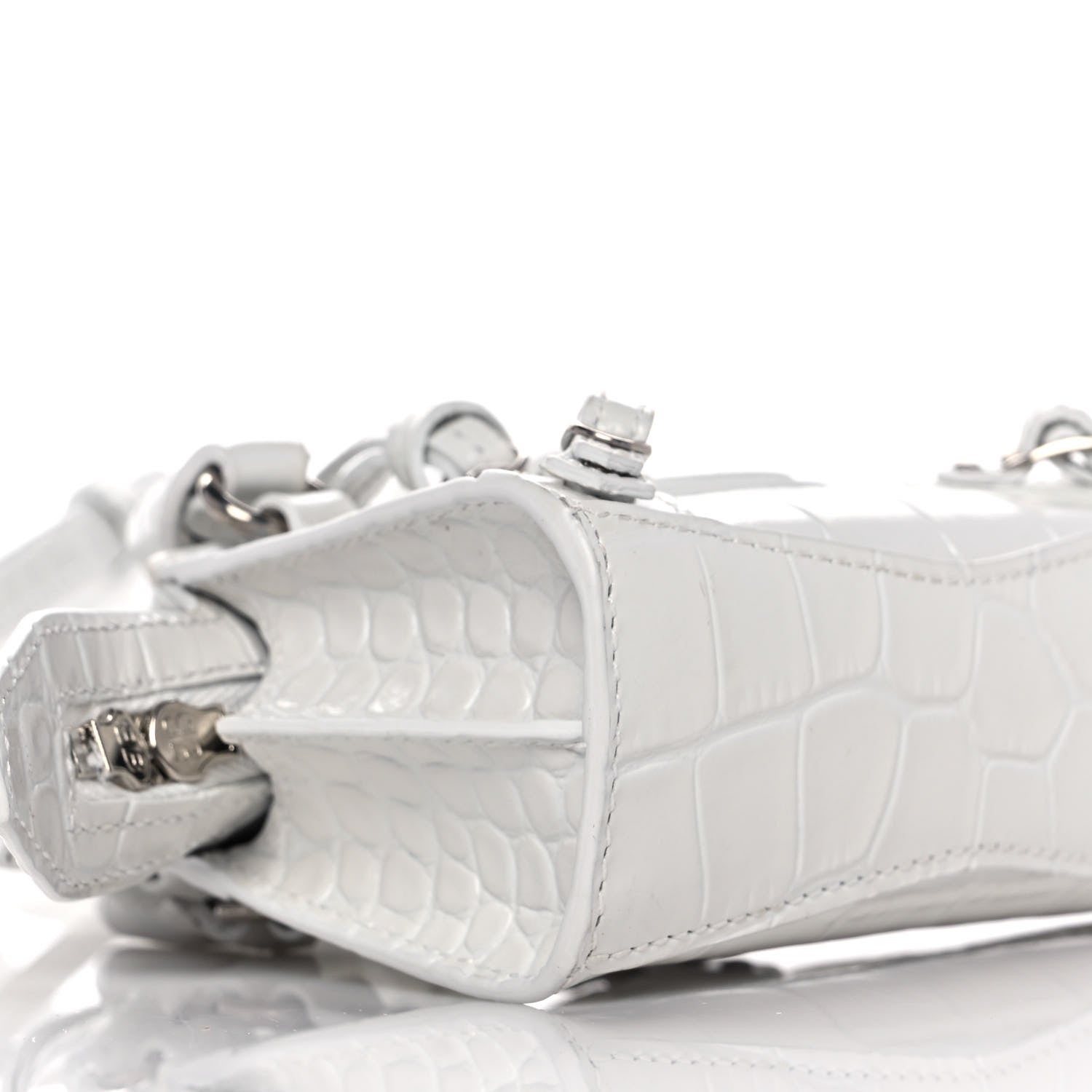 Balenciaga Extra Supple Calfskin Crocodile Embossed Neo Classic Silver Hardware Super Nano City Crossbody White 10 of 11