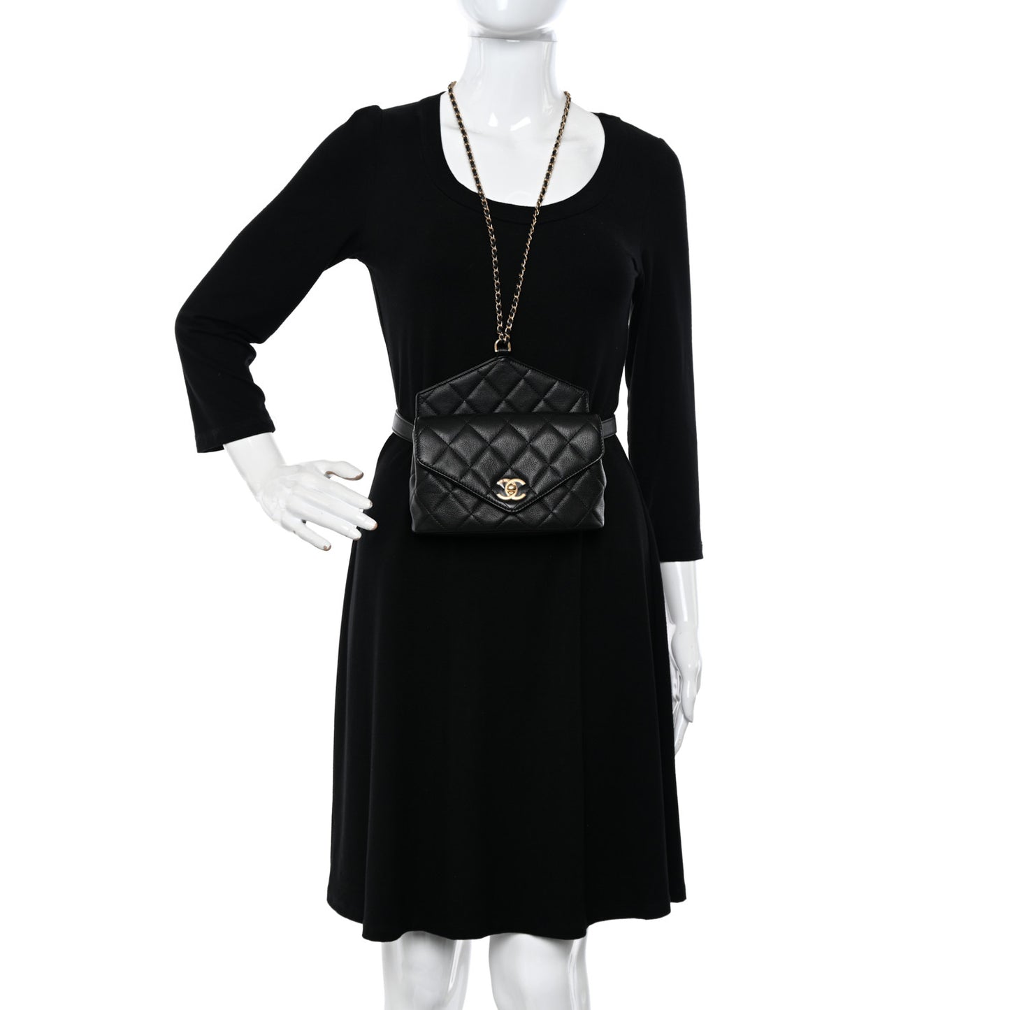 Calfskin Quilted Carry With Chic Flap Waist Bag With Chain Black