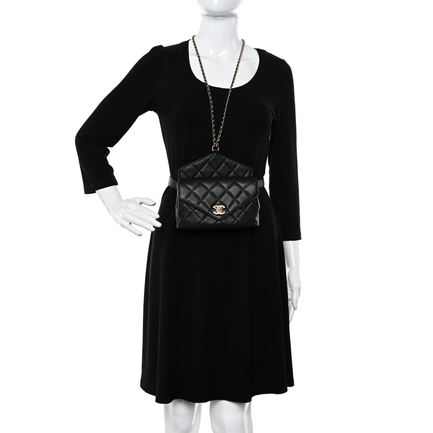 Chanel Calfskin Quilted Carry With Chic Flap Waist Bag With Chain Black 2 of 10