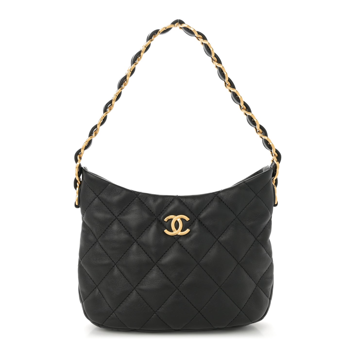 Lambskin Quilted CC Links Hobo Black