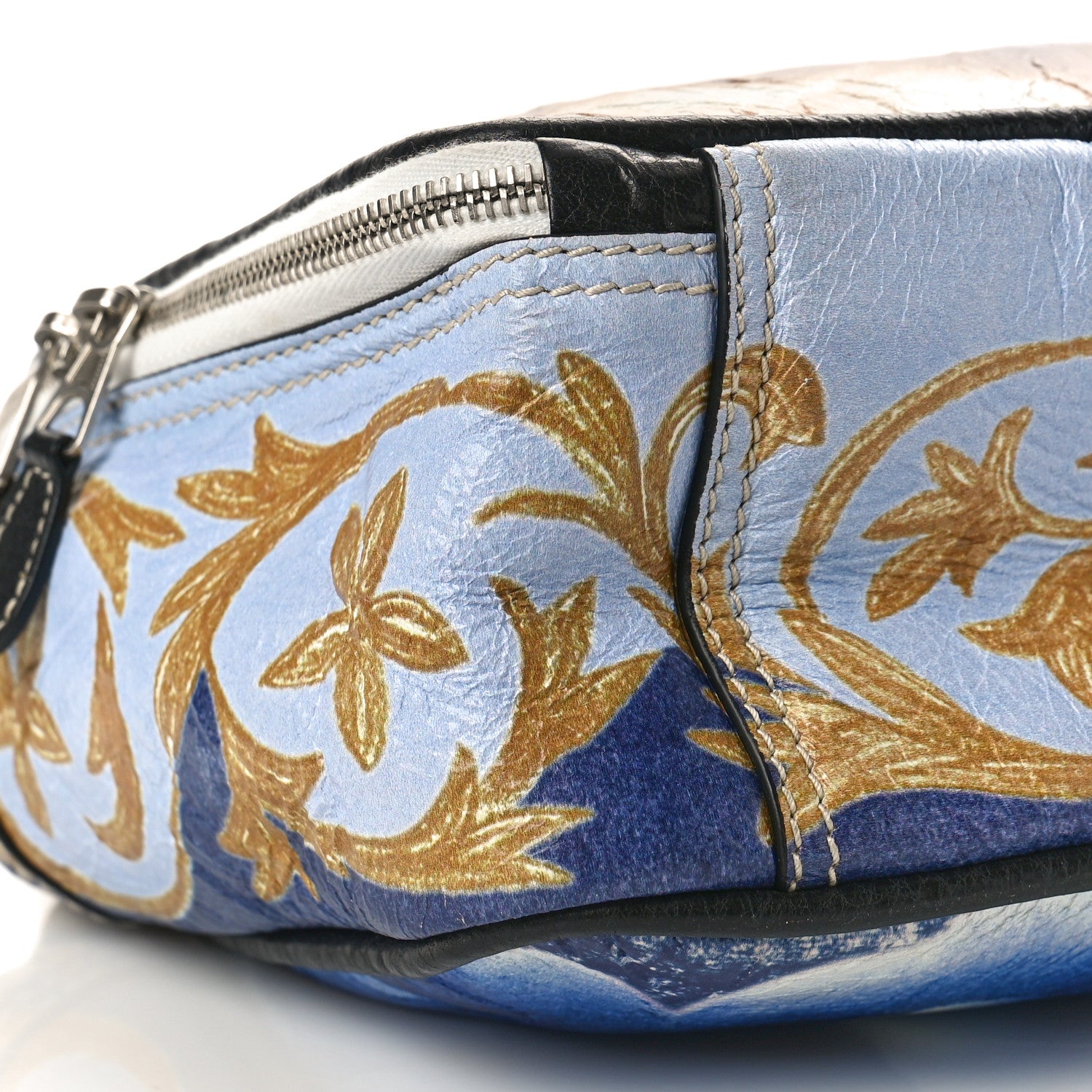 Balenciaga Agneau Floral Print Small Blanket Square Tote Bleu 9 of 10