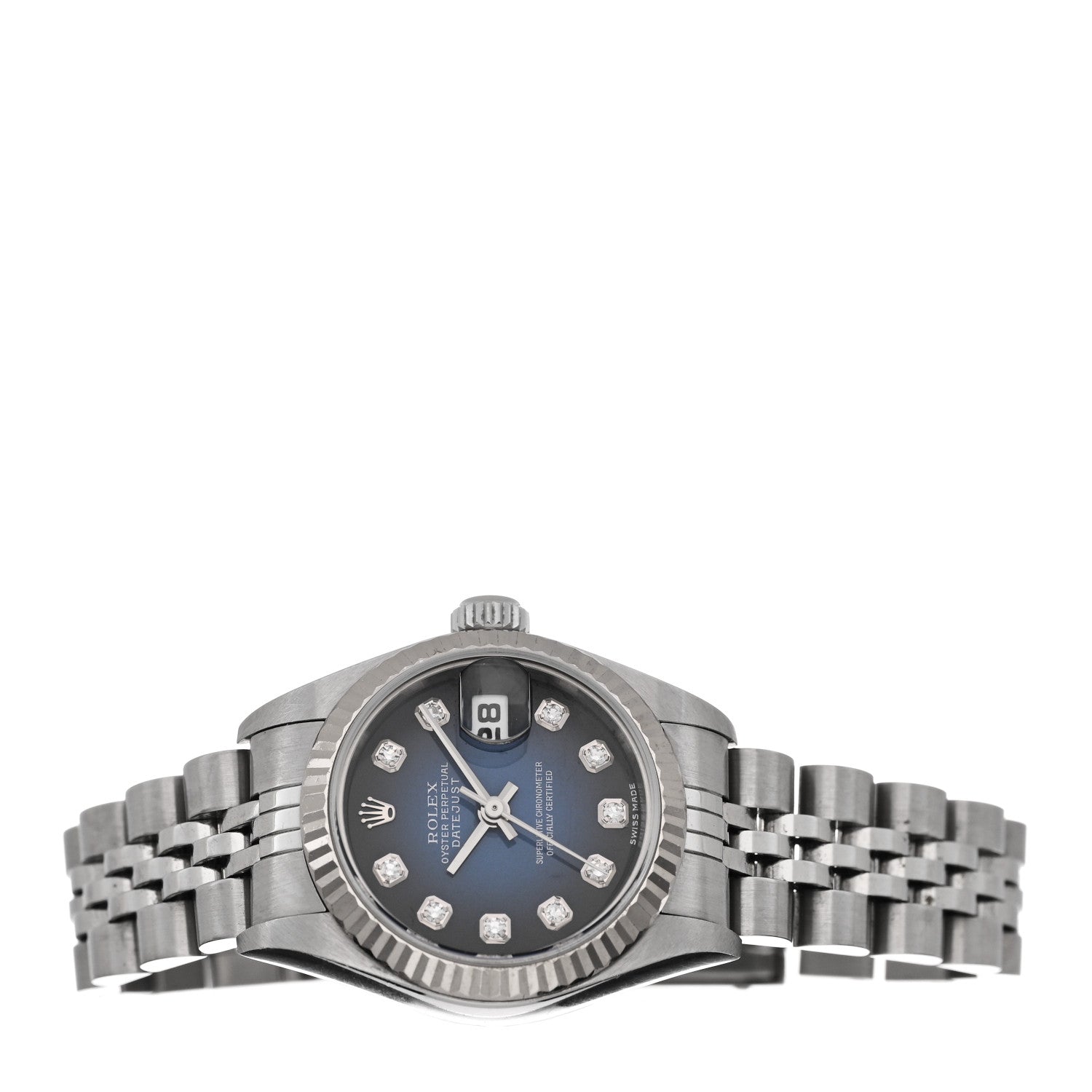 Rolex Stainless Steel 18K White Gold Diamond 26mm Oyster Perpetual Datejust Watch Blue Gradient 79174 2 of 4