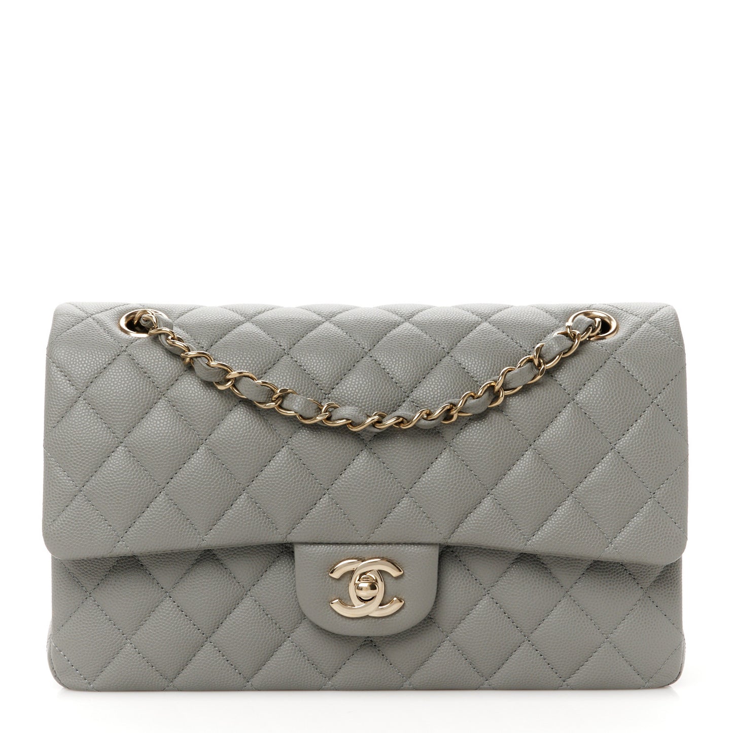 Caviar Quilted Medium Double Flap Grey