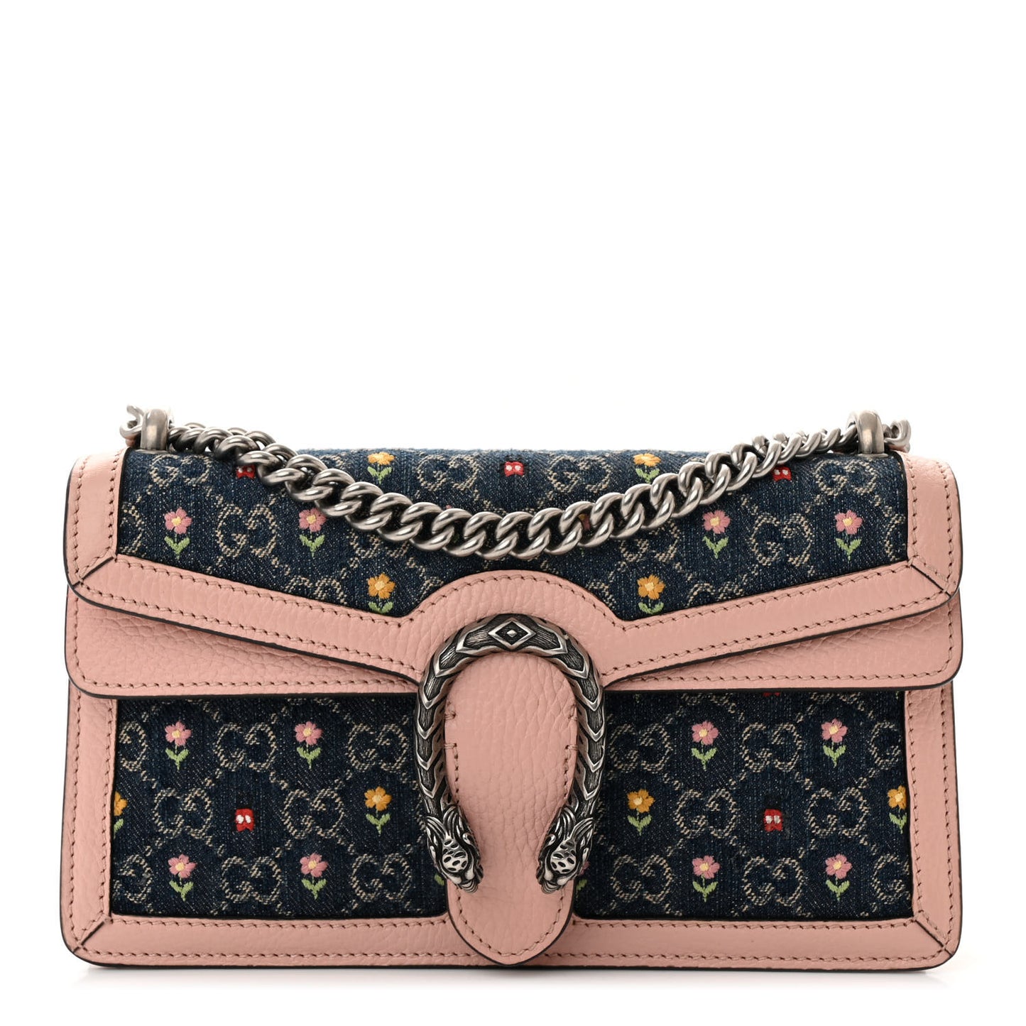 New Denim Dollar Calfskin Floral GG Monogram Small Dionysus Shoulder Bag Blue Tea Multicolor Powder Pink