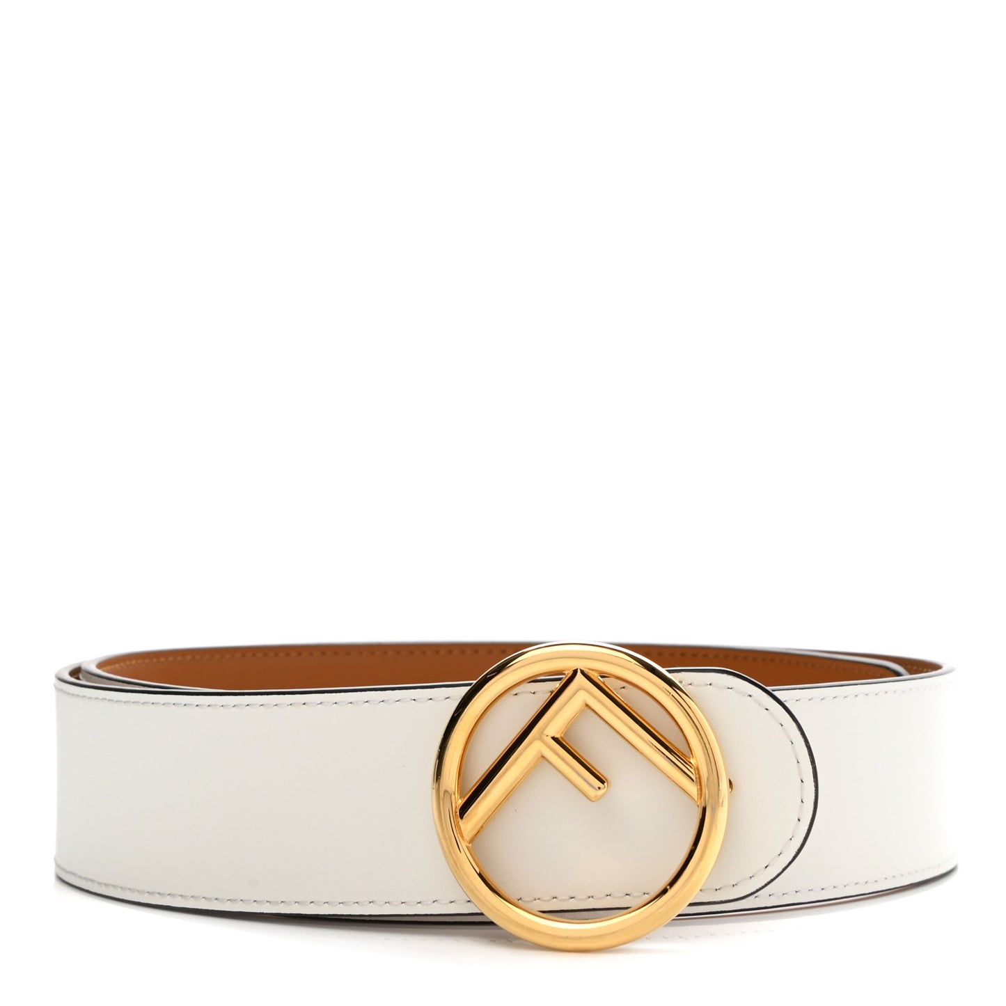 Vitello Liberty F is Fendi Bi-Color Reversible Belt 85 Caramello White