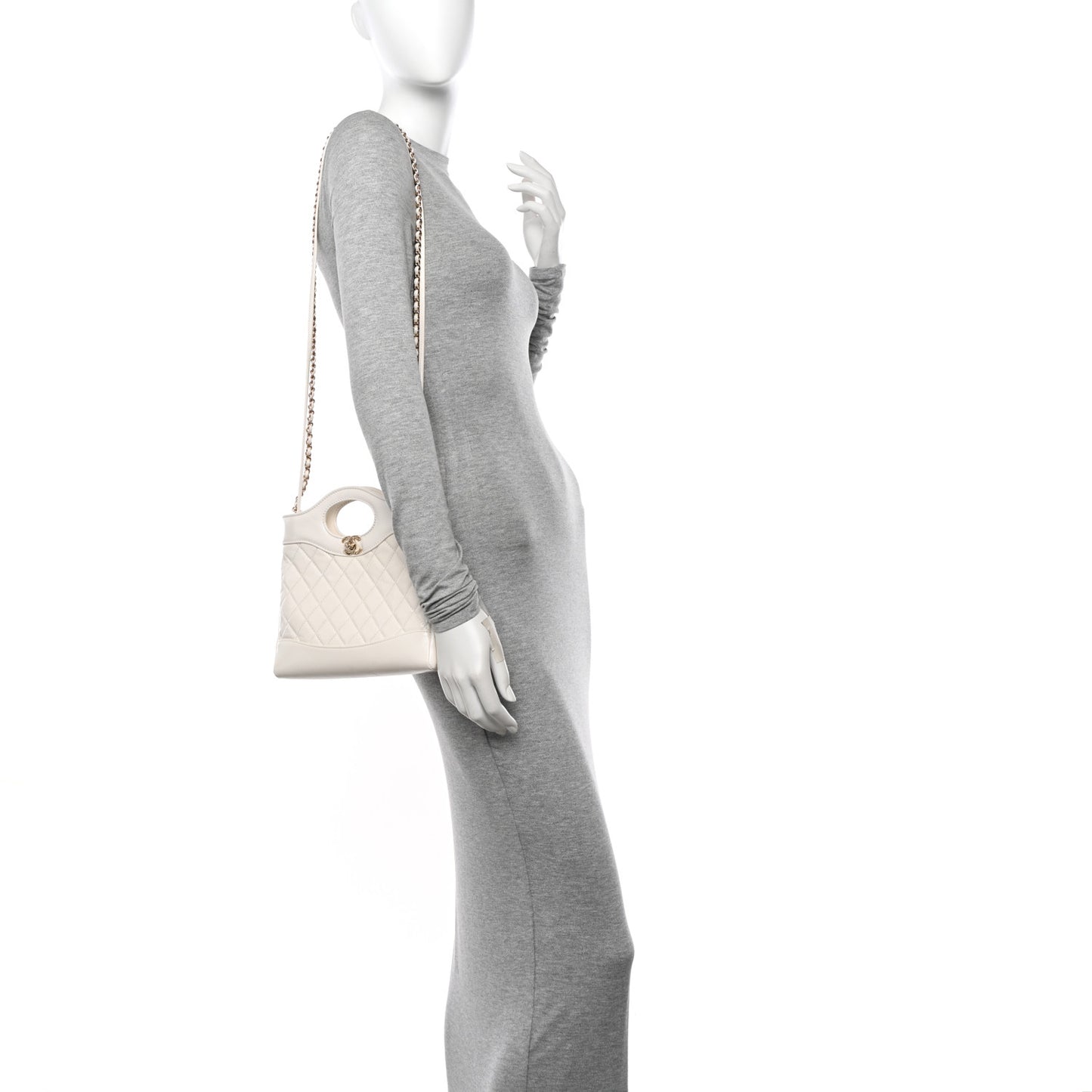 Shiny Lambskin Quilted Mini 31 Shopping Bag White