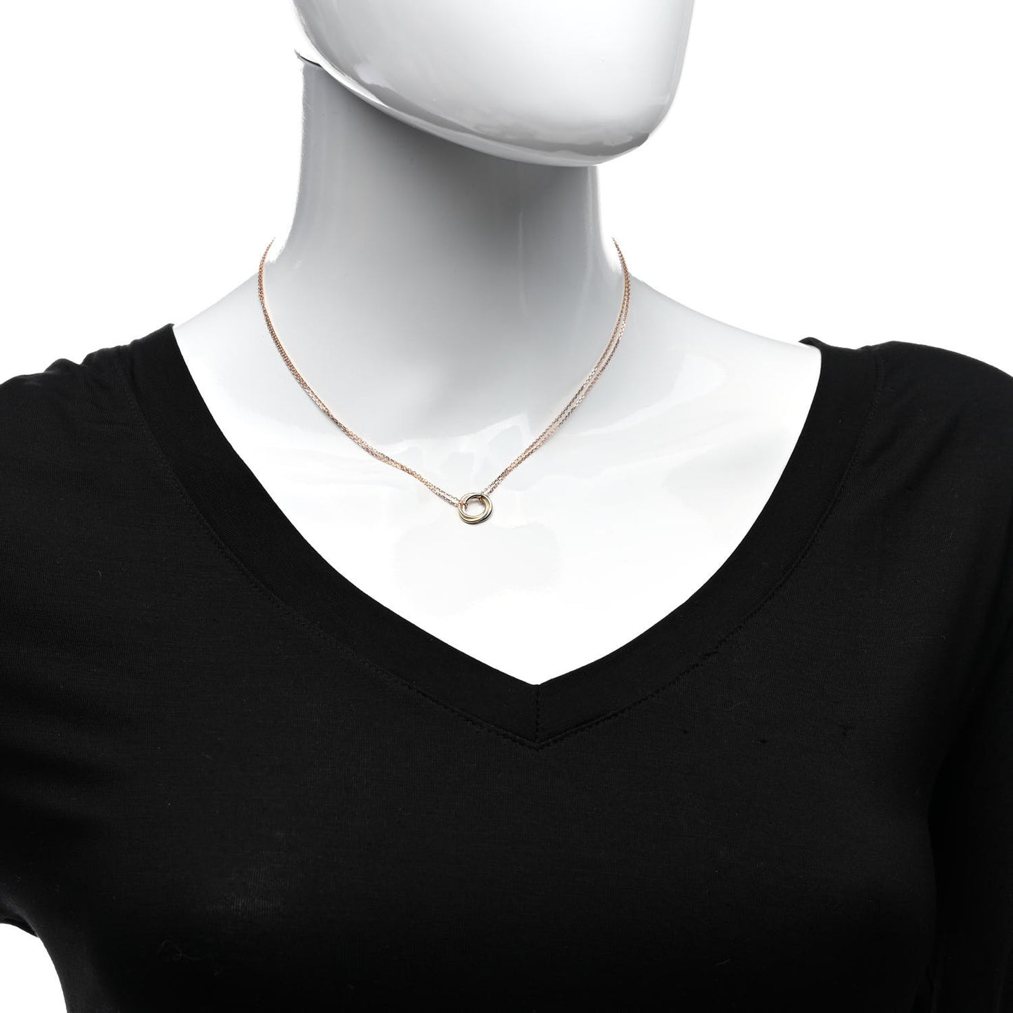 18K Pink Yellow White Gold Trinity Double Chain Pendant Necklace