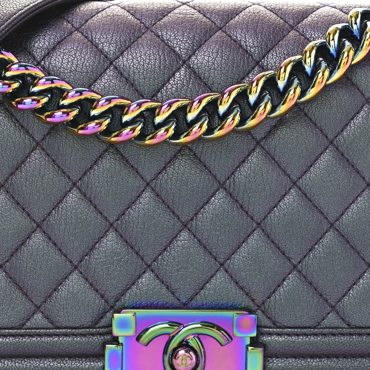 Chanel Iridescent Goatskin Quilted Medium Boy Flap Purple 8 of 10
