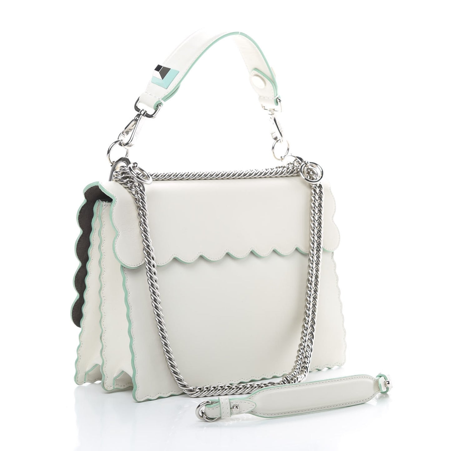 Vitello Baltico Scalloped Studded Kan I Shoulder Bag Bianco