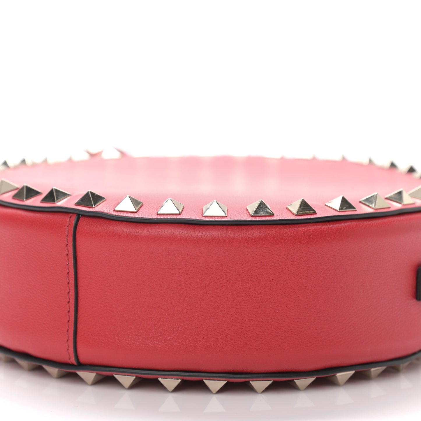 Calfskin Rockstud Round Crossbody Bag Rouge Pur