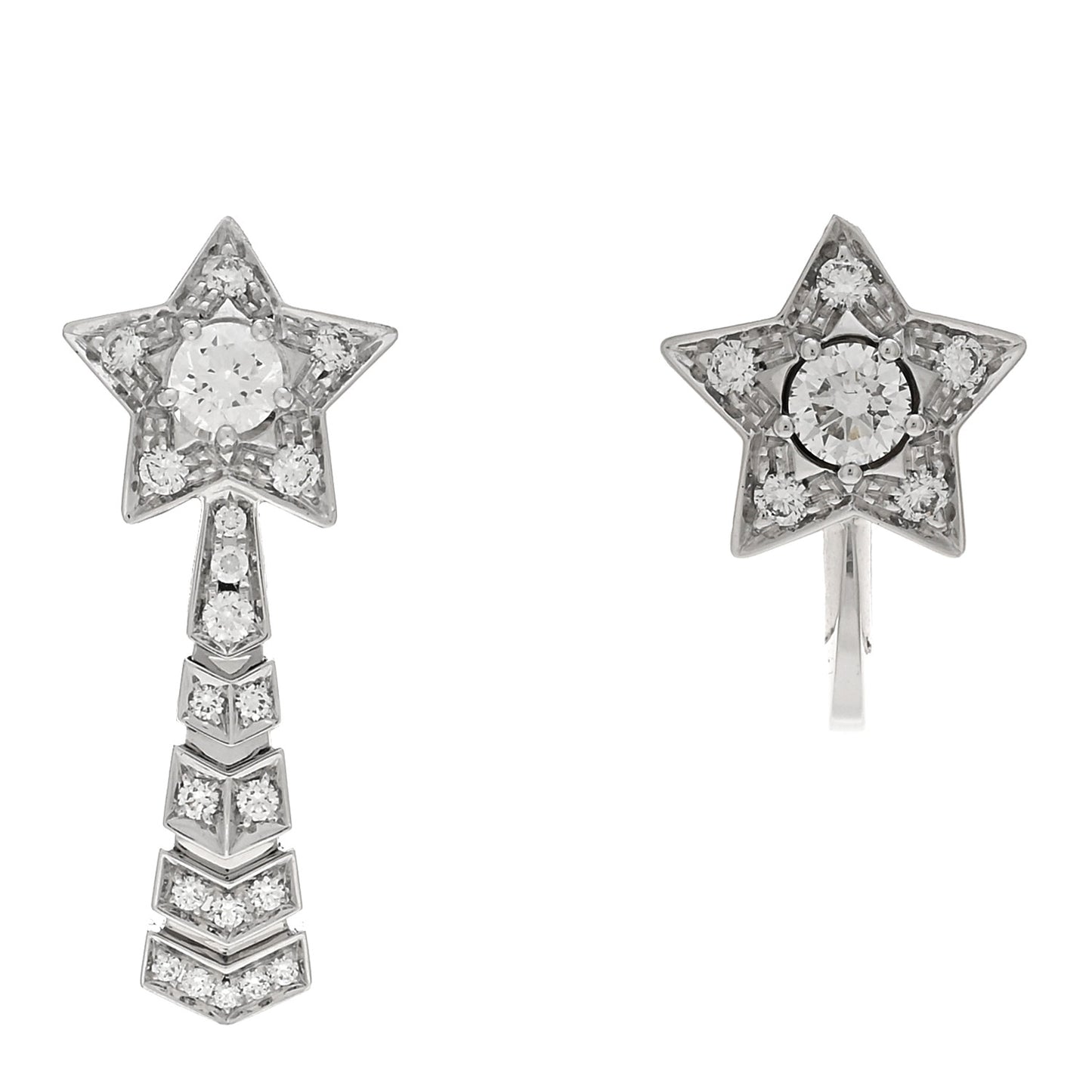 18K White Gold Diamond Comete Chevron Earrings