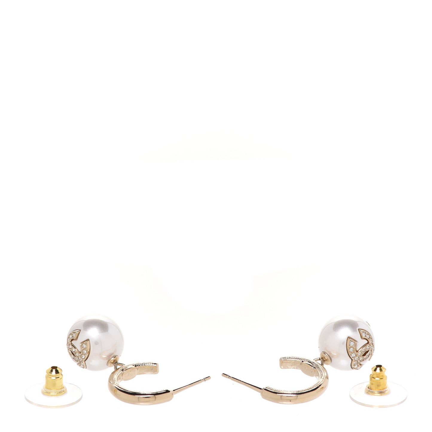 Pearl Crystal CC Drop Earrings Gold Pearly White