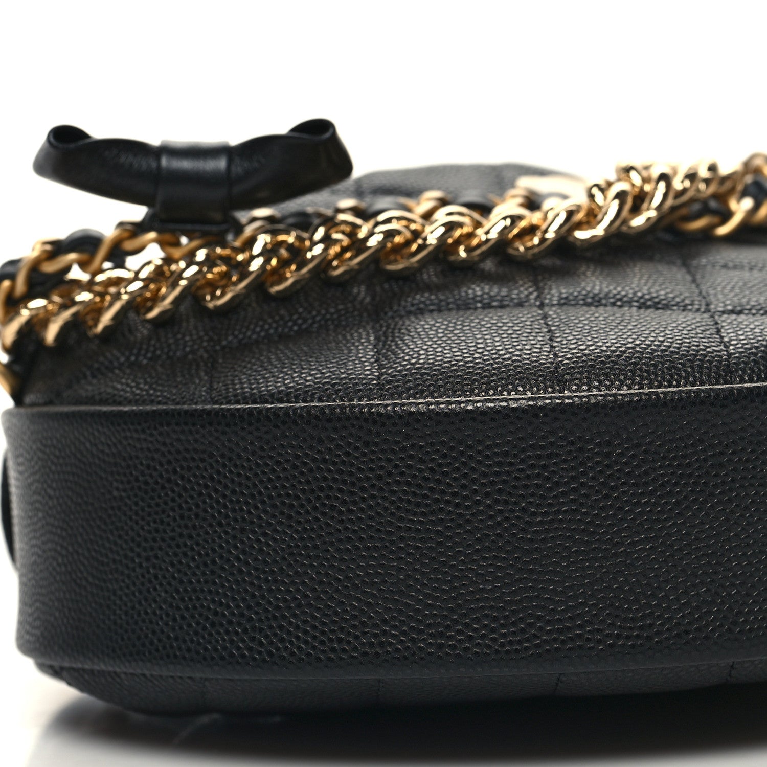 Chanel Shiny Caviar Quilted Bow Pouch Hobo Black 9 of 11