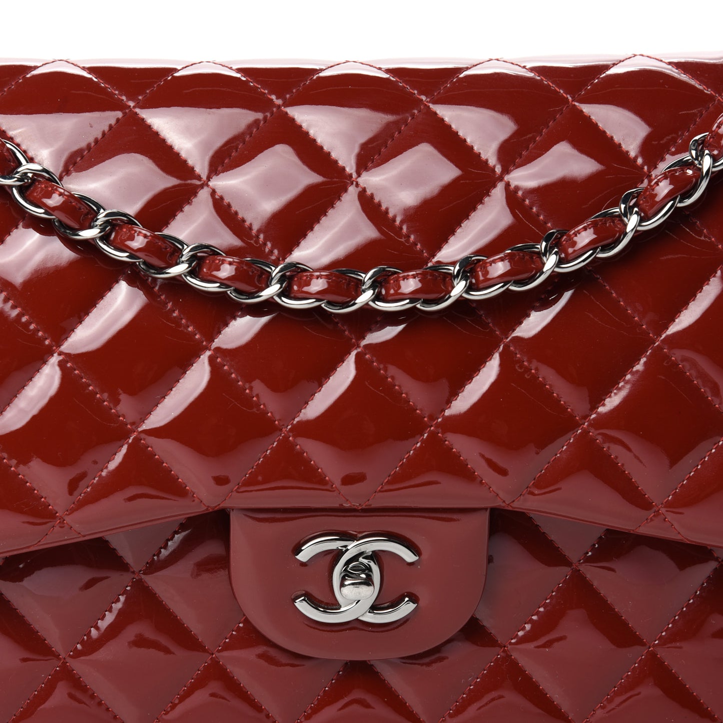 Patent Quilted Jumbo Double Flap Dark Red
